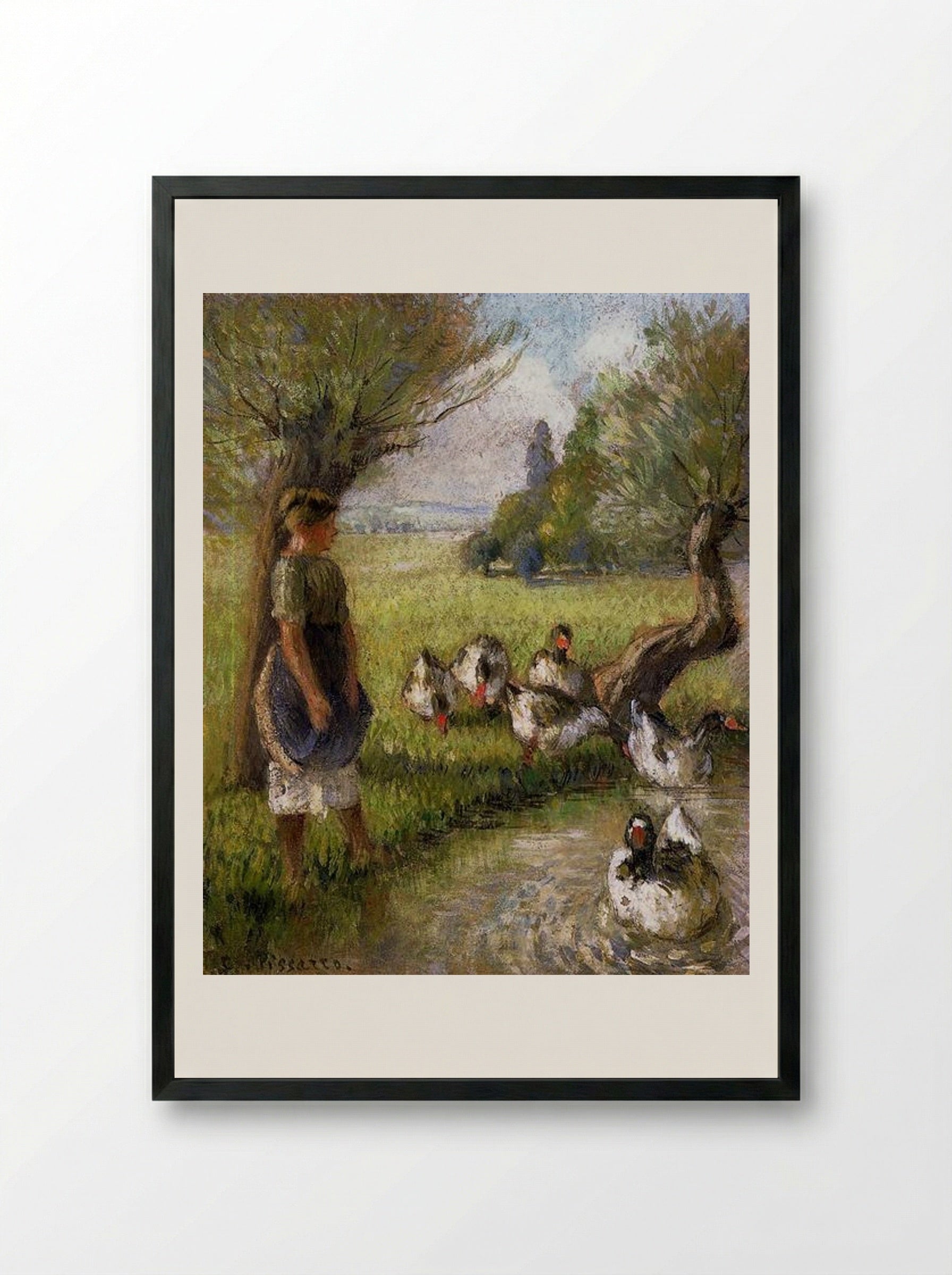 Goose Girl - Camille Pissarro - Framed Print Black