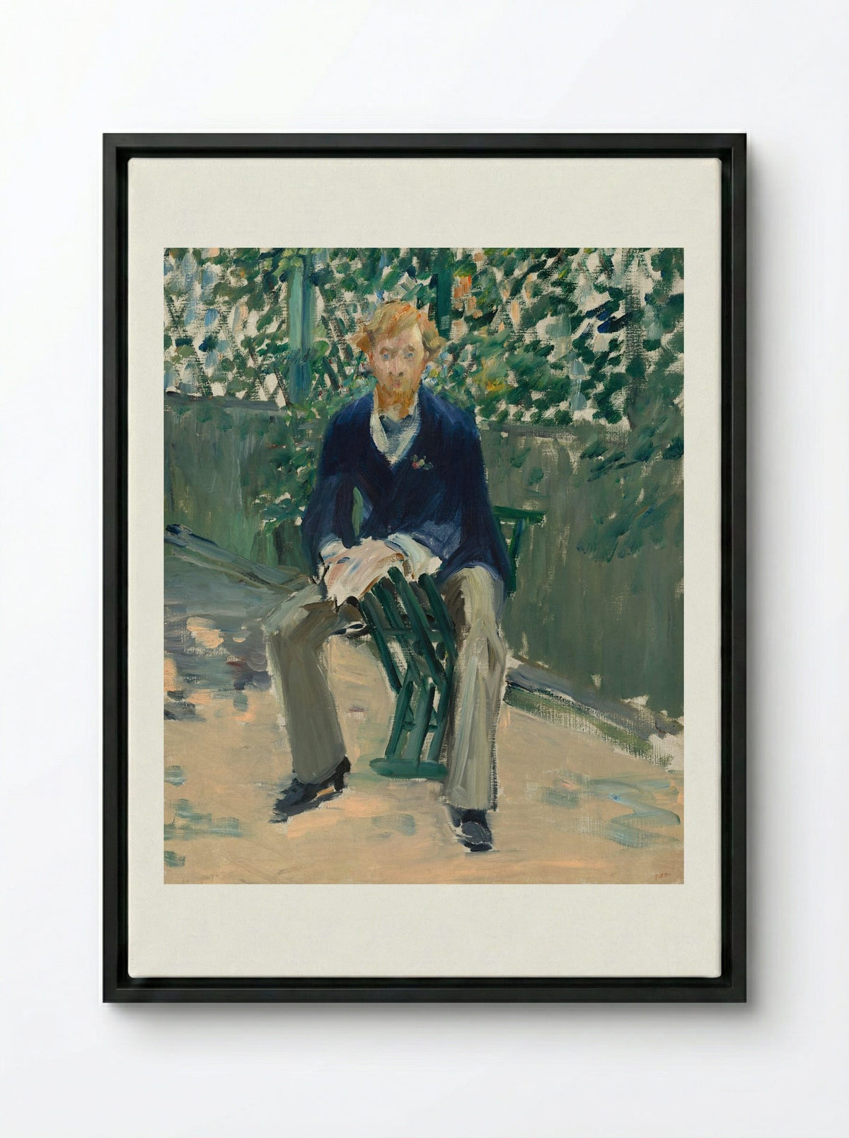 George Moore in the Artist's Garden - Édouard Manet - Framed Canvas Black