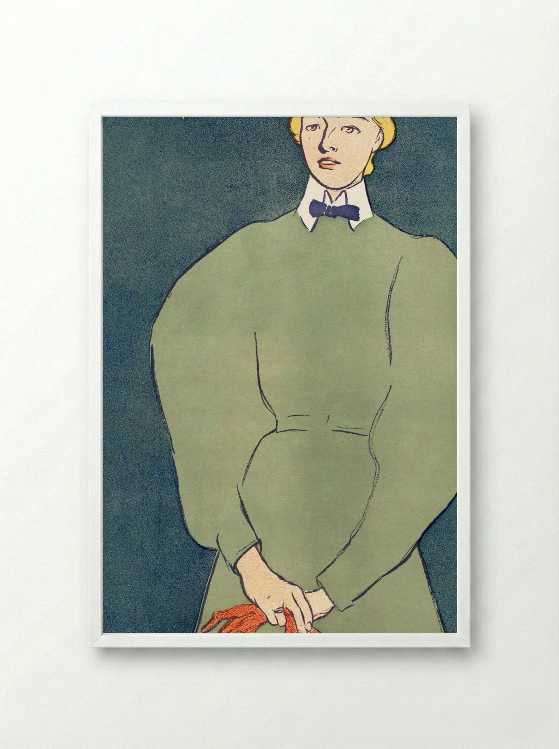 Woman Holding Gloves - Edward Penfield - Framed Print White