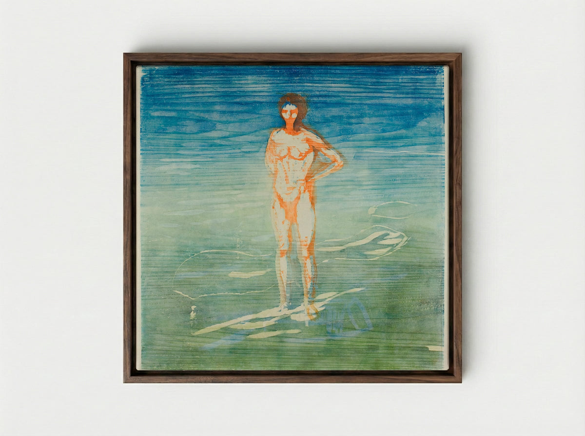 Man Bathing - Edvard Munch - Framed Canvas Dark Wood