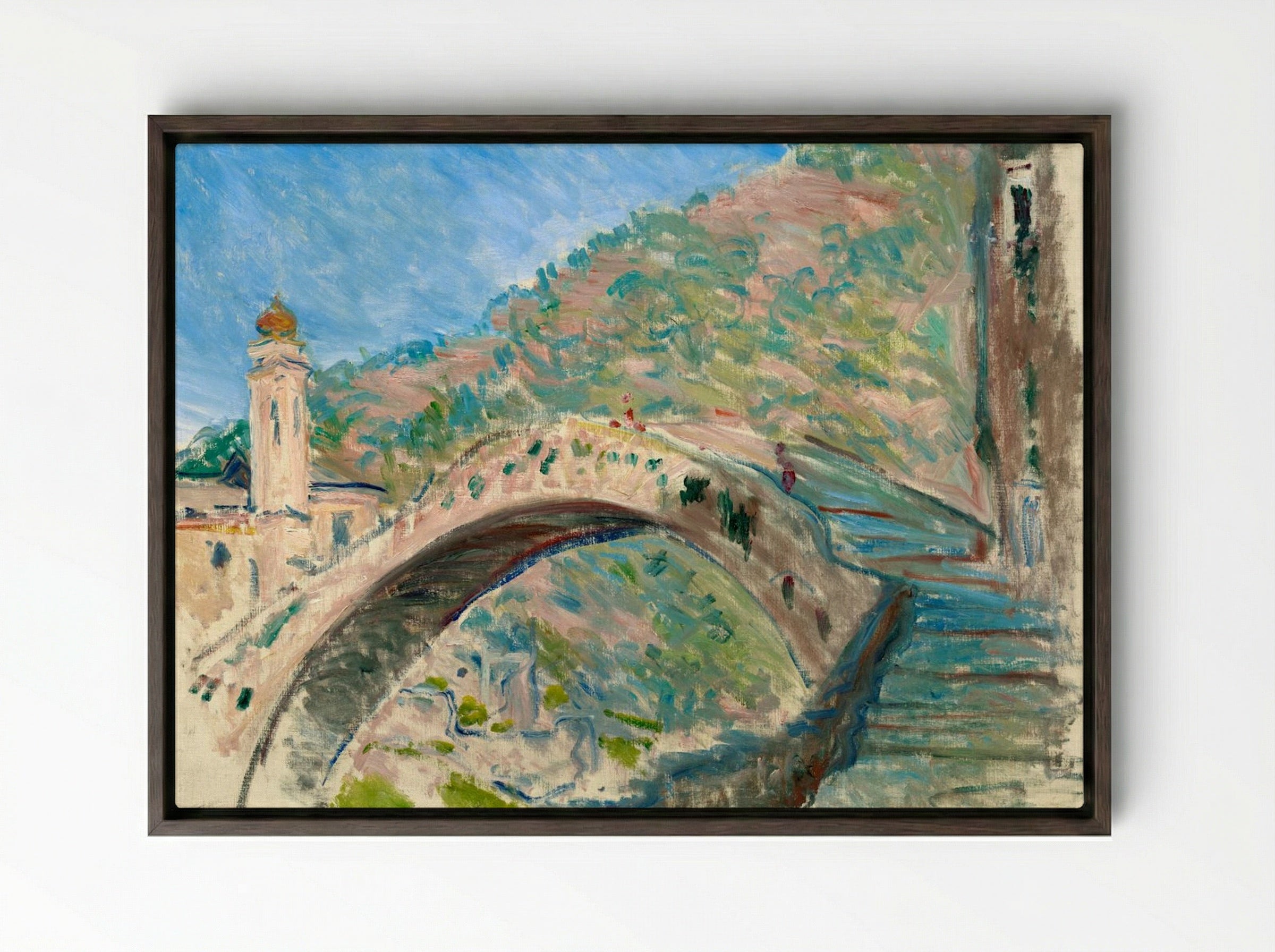 The Bridge at Dolceacqua - Claude Monet - Framed Canvas Dark Wood