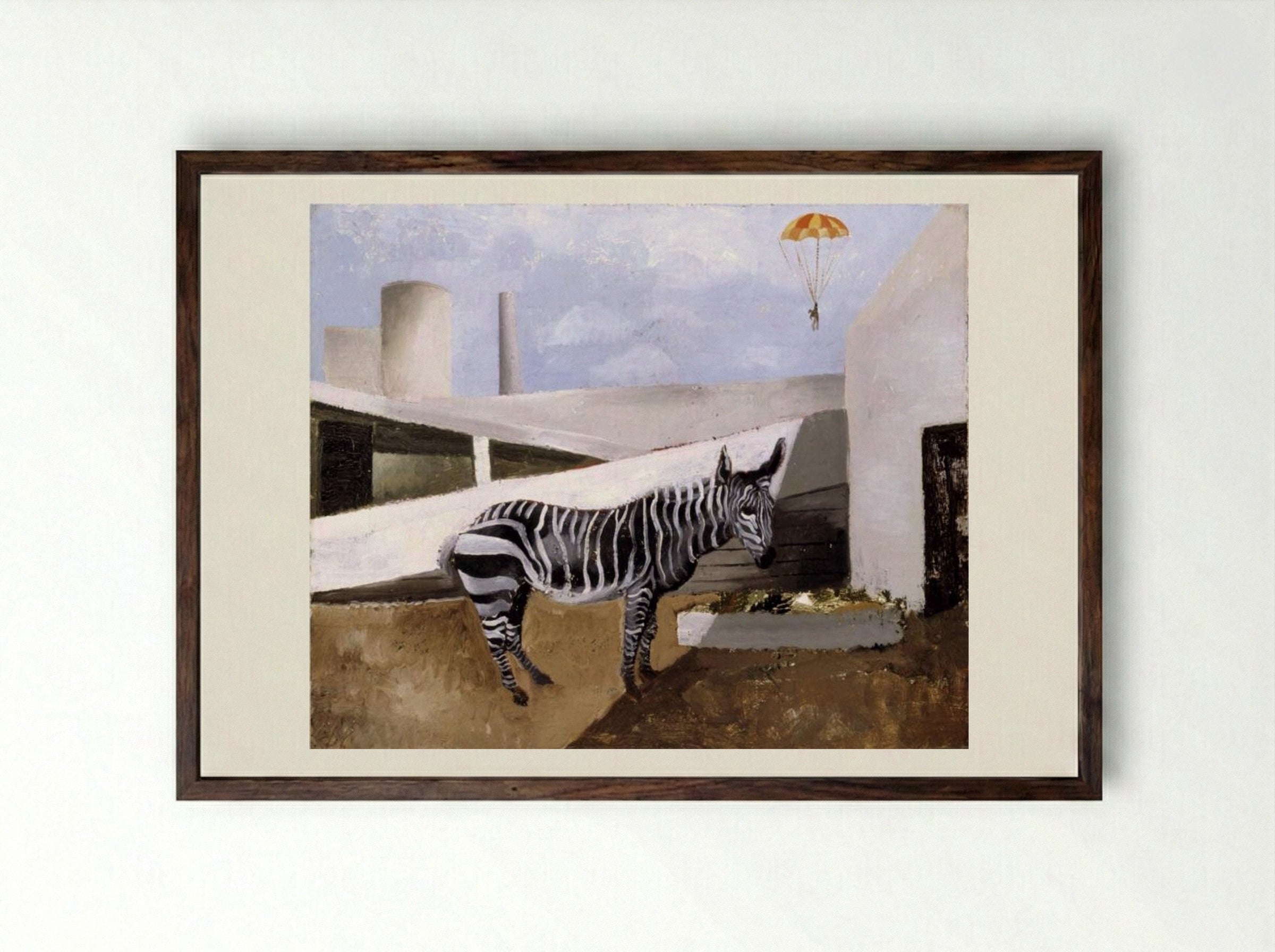 Zebra and Parachute - Christopher Wood - Framed Print Dark Wood