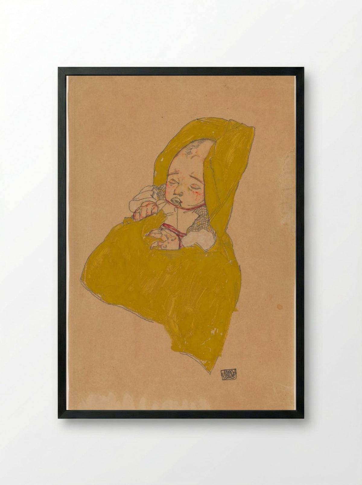 Infant in Swaddling Clothes - Egon Schiele - Framed Print Black