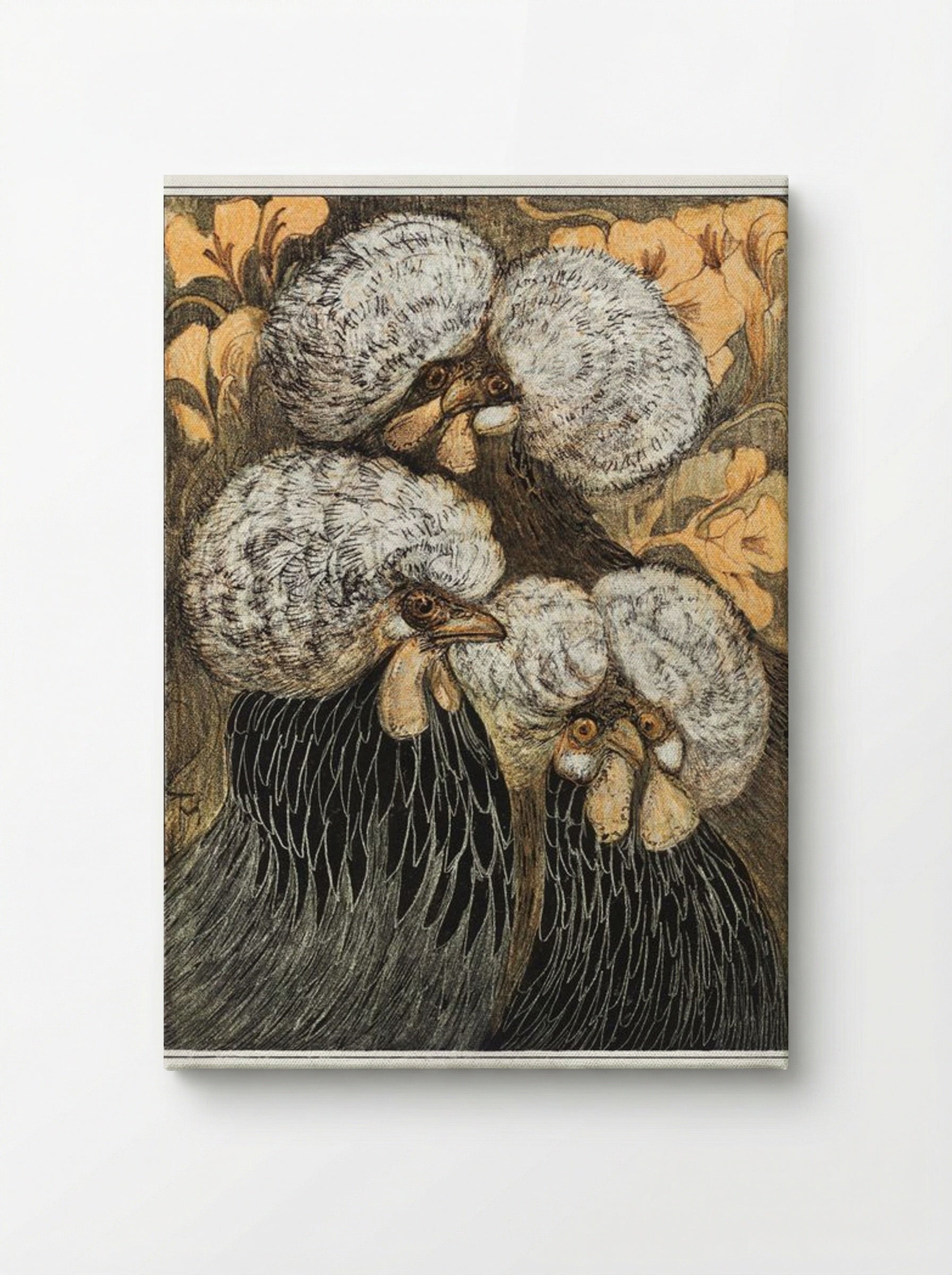 Drie kuifkippen (Three Crested Chickens) - Theo van Hoytema - Canvas