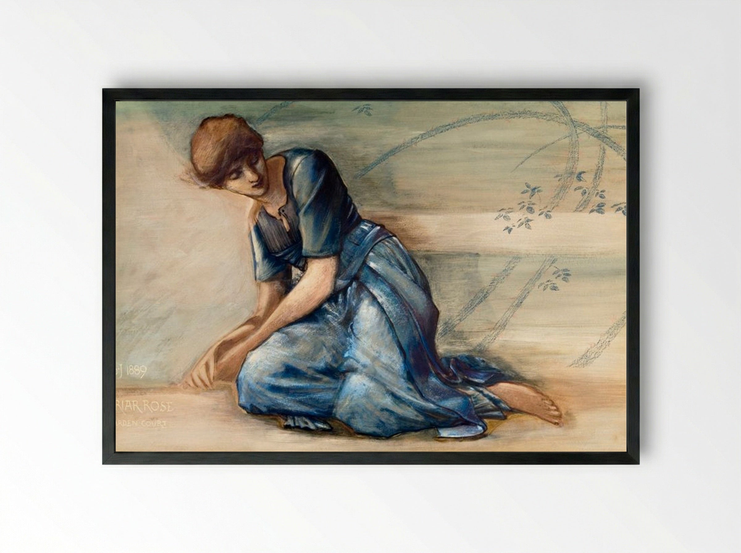 Study for 'The Garden Court' from The Briar Rose Series - Edward Burne-Jones - Framed Print Black