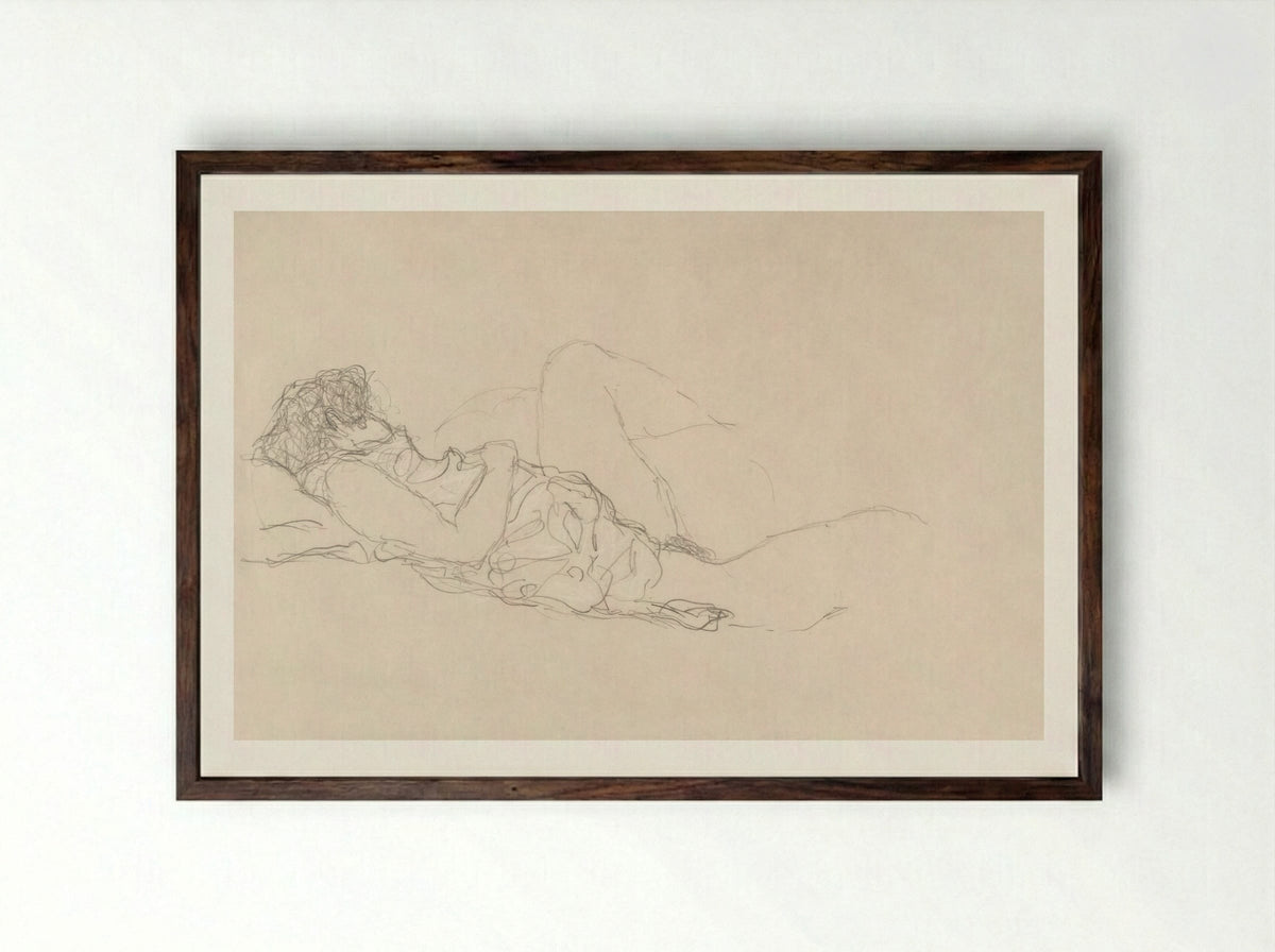 Sleeping Woman - Gustav Klimt - Framed Print Dark Wood