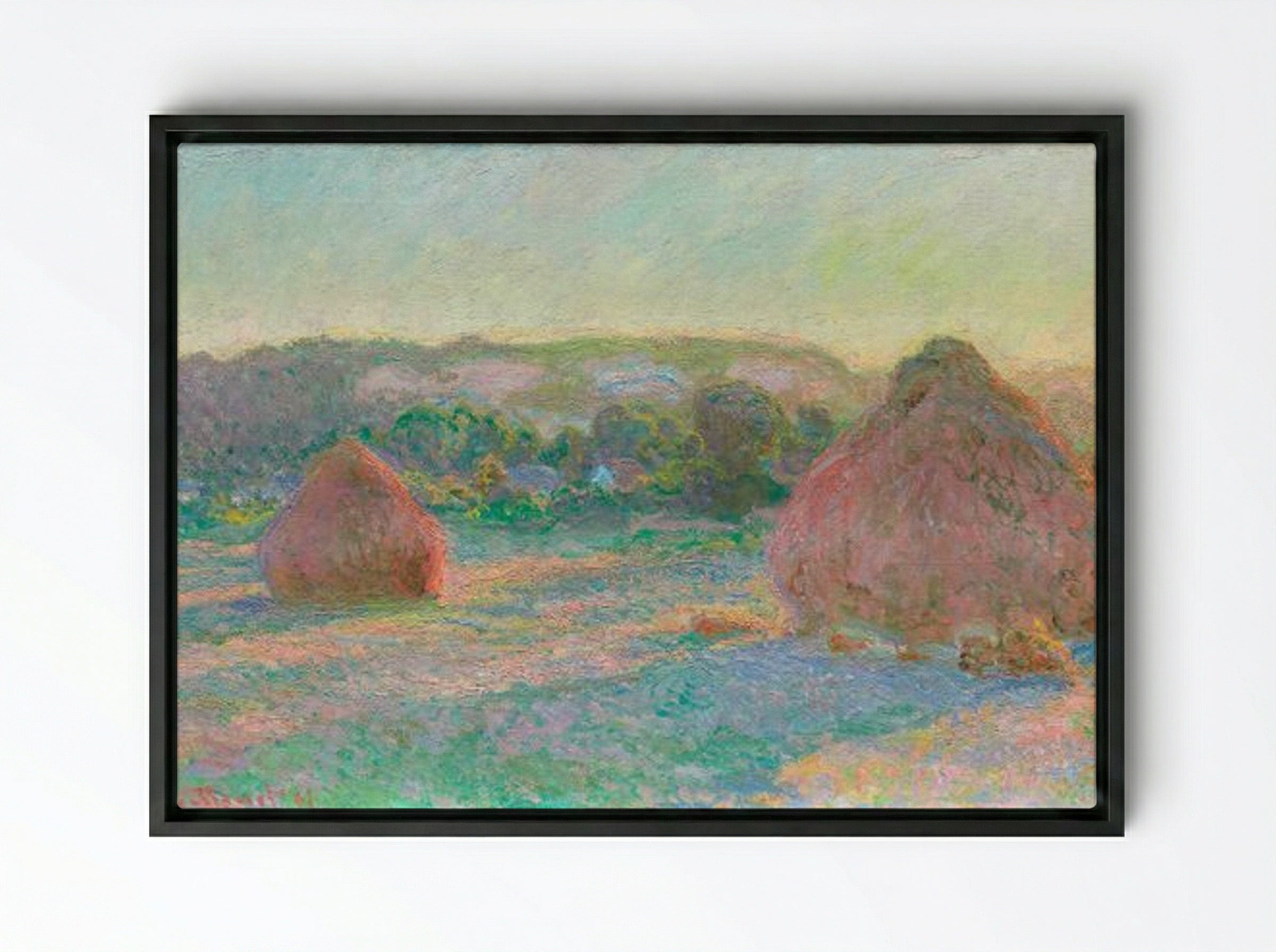 Stacks of Wheat (End of Summer) - Claude Monet - Framed Canvas Black
