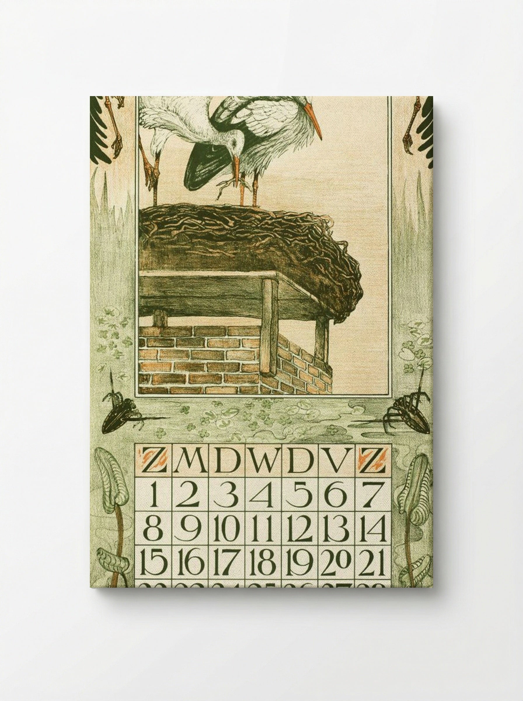 Kalenderblad Maart met Ooievaars - Theo van Hoytema - Canvas