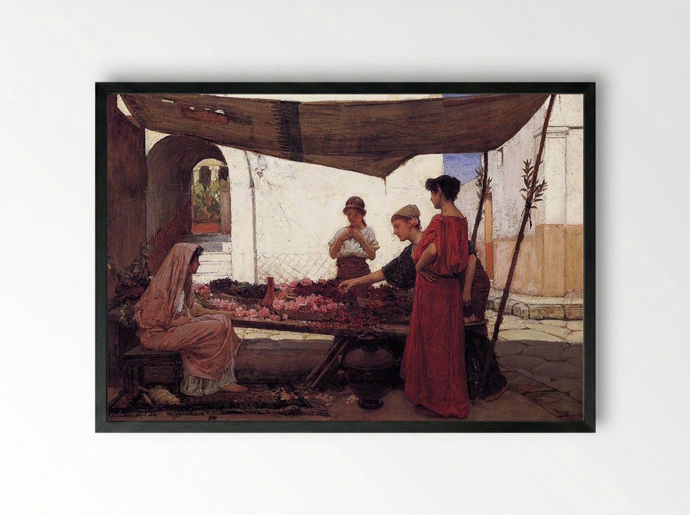 A Flower Stall - John William Waterhouse - Framed Print Black