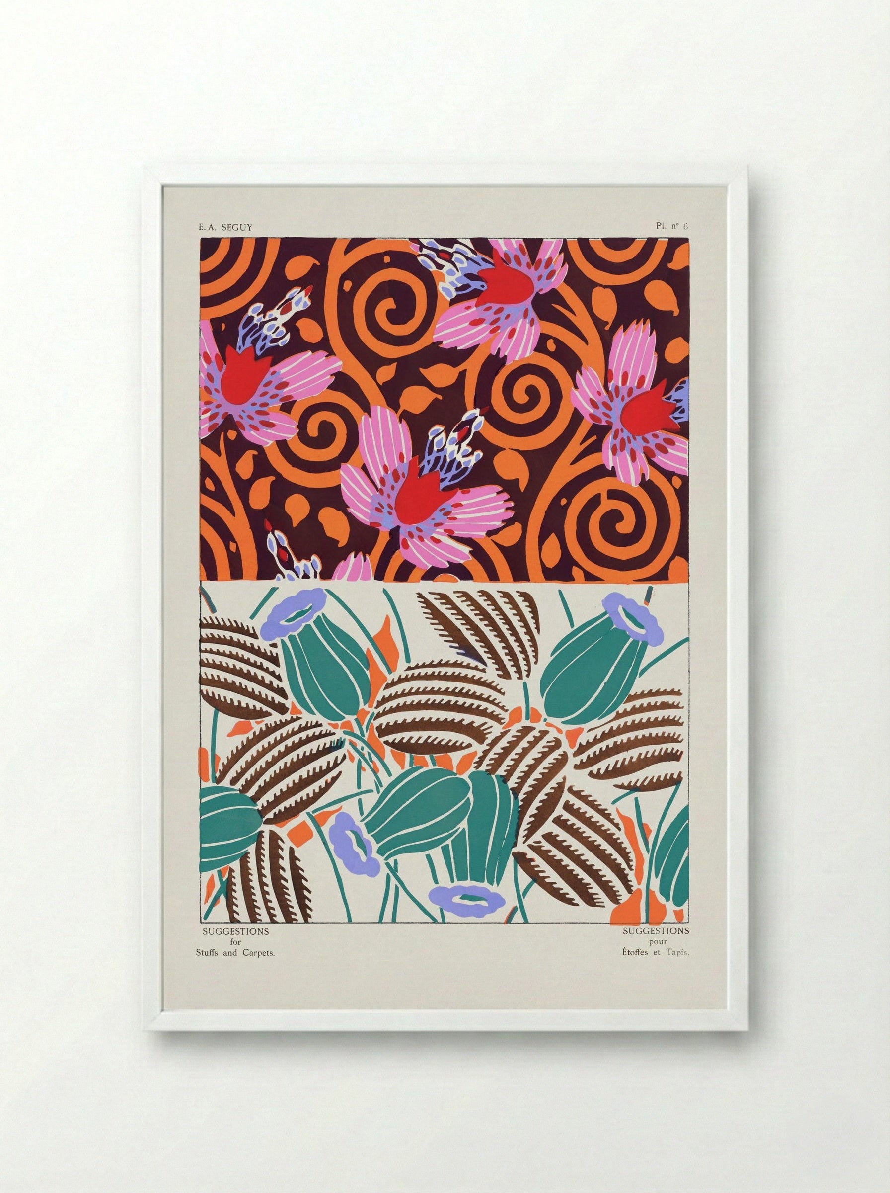 Suggestions for Stuffs and Carpets, Plate 6 - Émile-Allain Séguy - Framed Print White