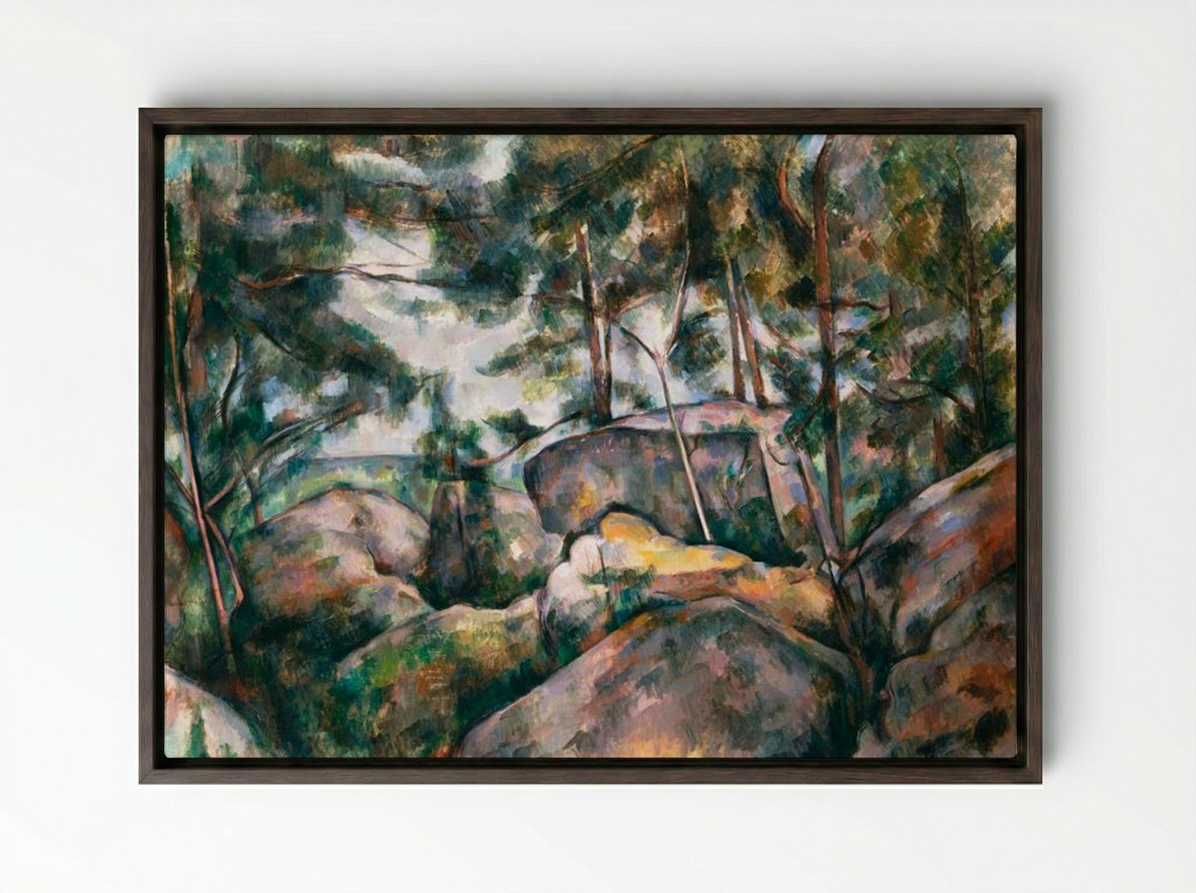 Rocks in the Forest - Paul Cézanne - Framed Canvas Dark Wood