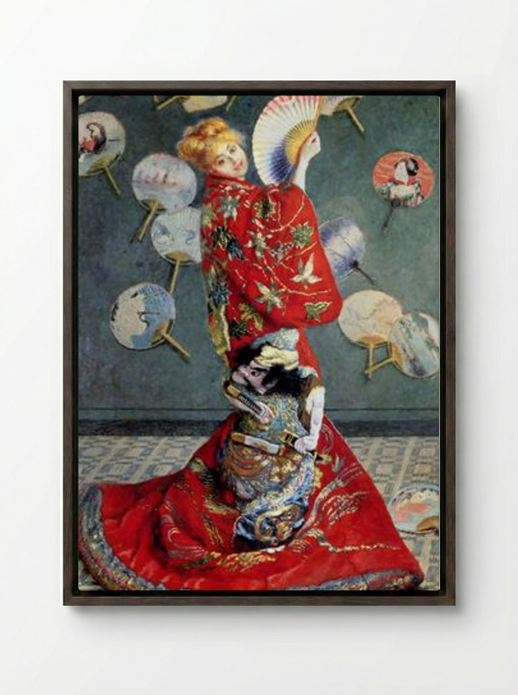 Camille Monet in Japanese Costume - Claude Monet - Framed Canvas Dark Wood
