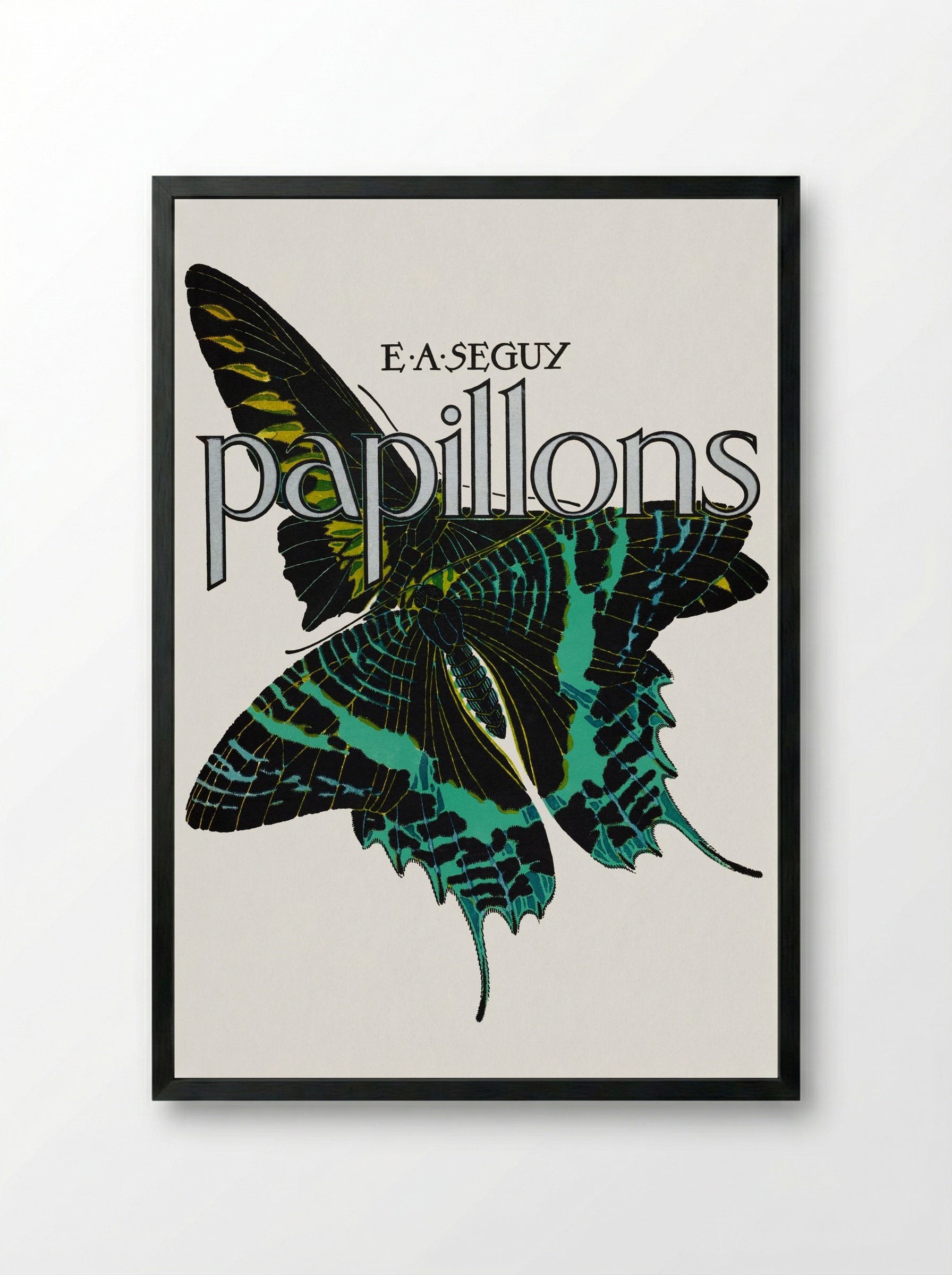 Papillons, Plate No. 1 (Teal and Black Butterfly) - Émile-Allain Séguy - Framed Print Black