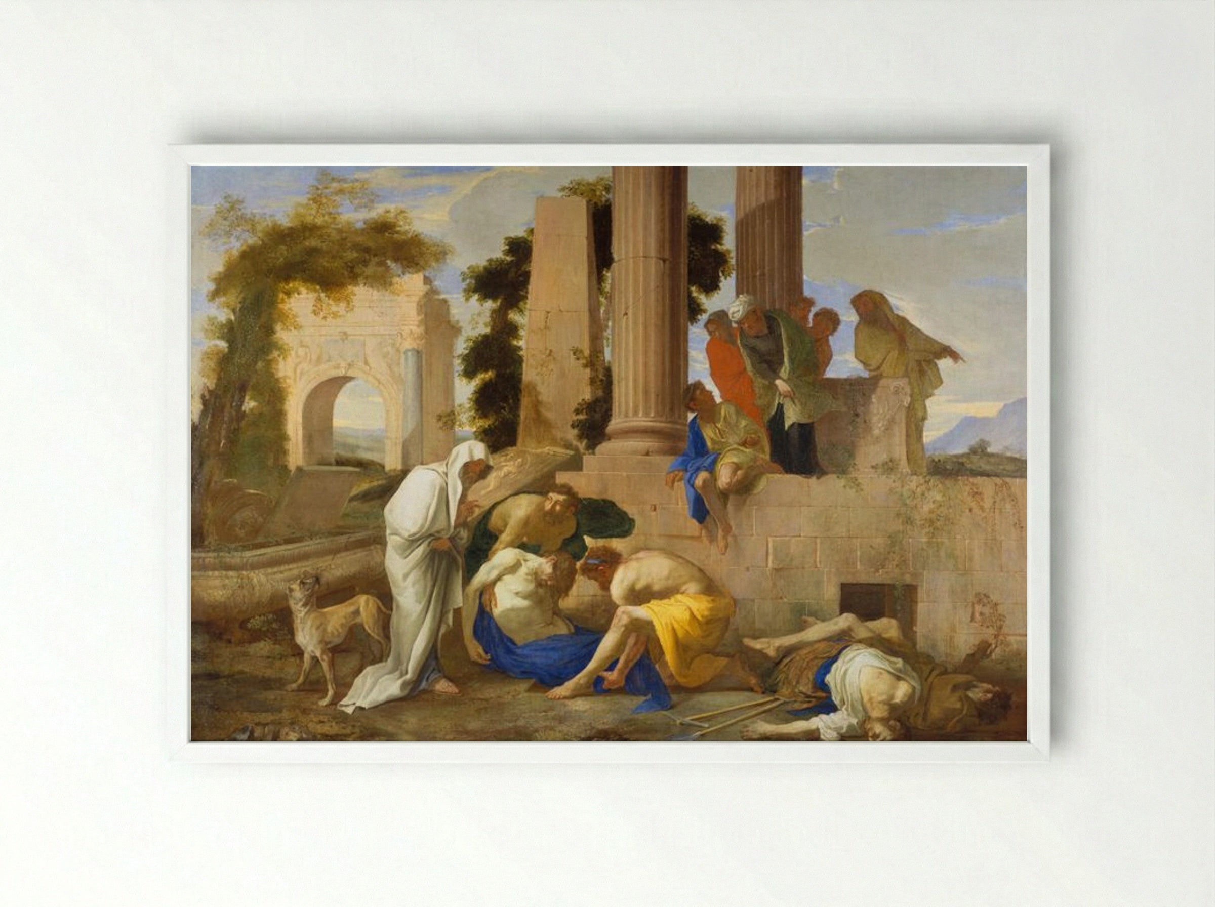 Tobit Burying the Dead - Nicolas Poussin - Framed Print White
