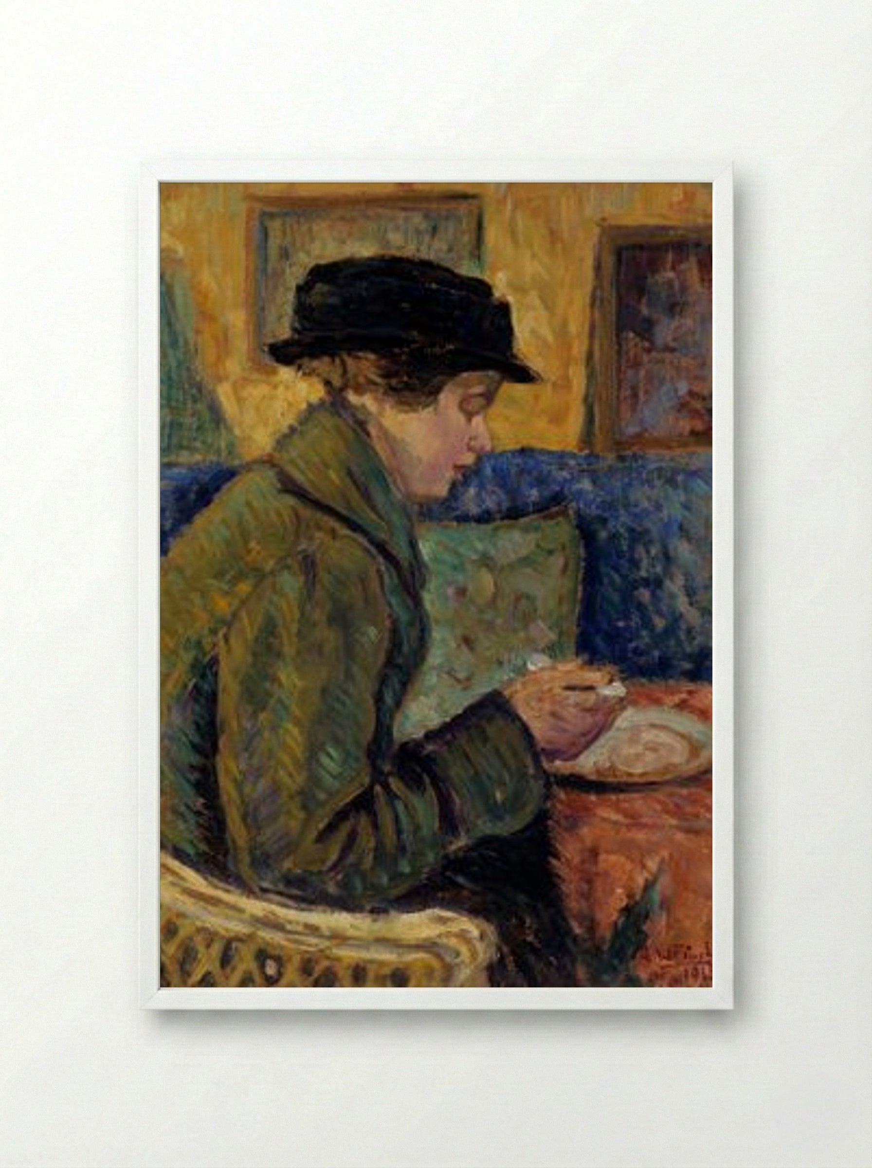 Woman in Profile - Alfred William Finch - Framed Print White