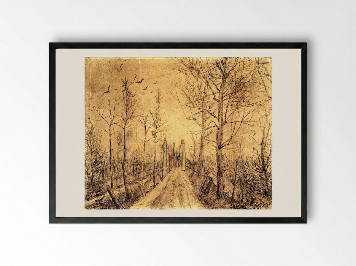 Untitled (Driveway with Trees and Birds) - Fine Art Print - Framed Print Black