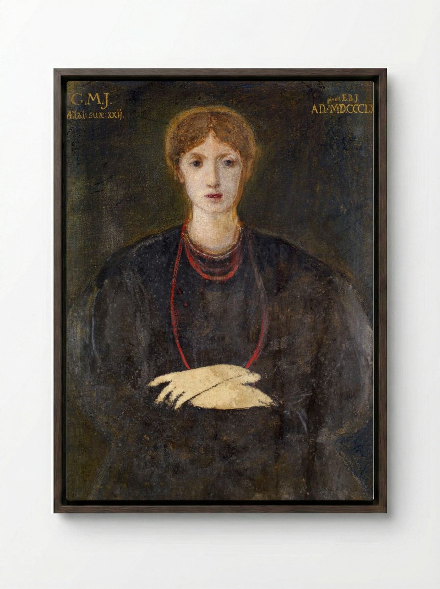 Portrait of Georgiana Burne-Jones at Age 22 - Edward Burne-Jones - Framed Canvas Dark Wood
