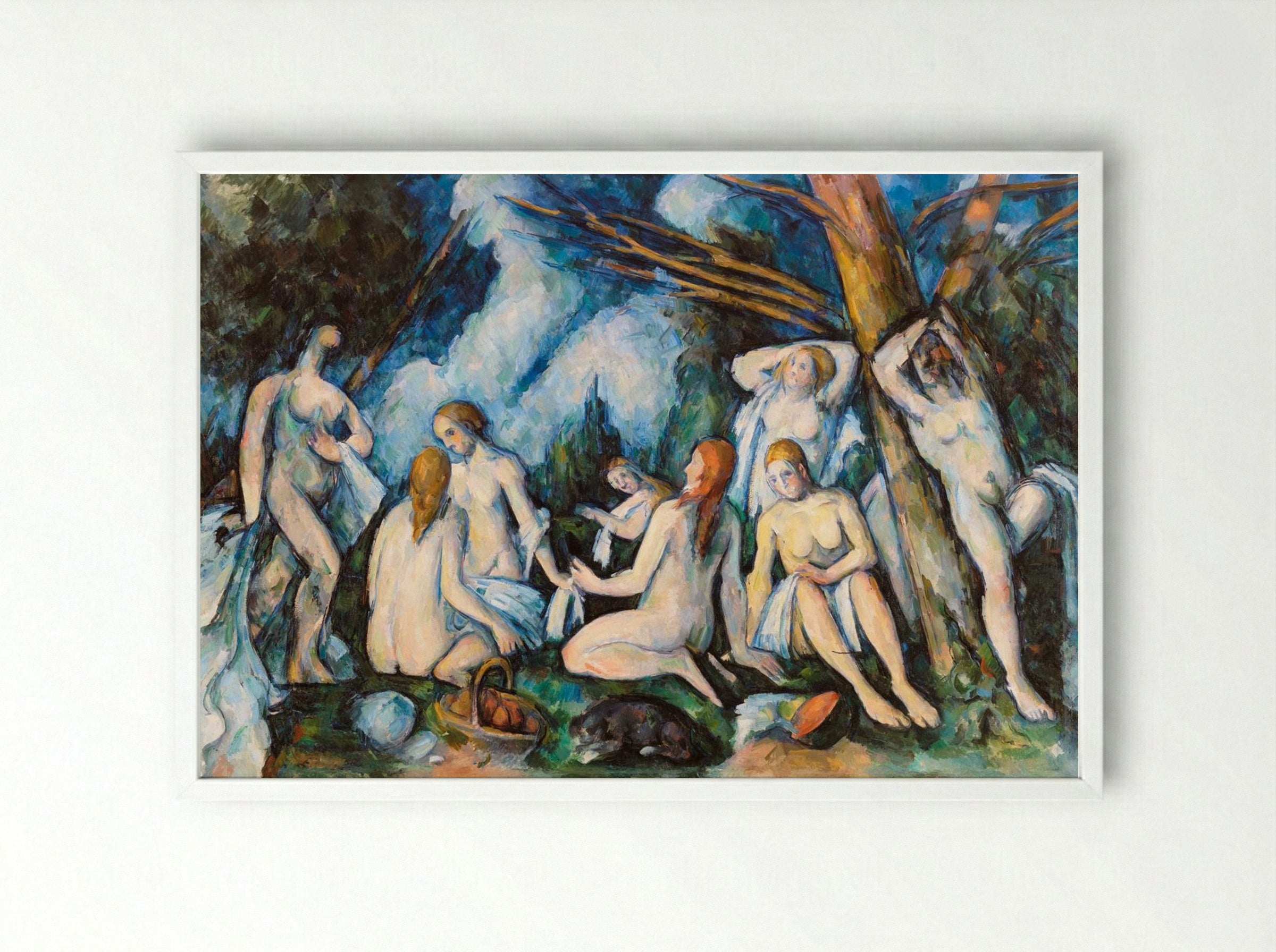 The Large Bathers (Les Grandes Baigneuses) - Paul Cézanne - Framed Print White
