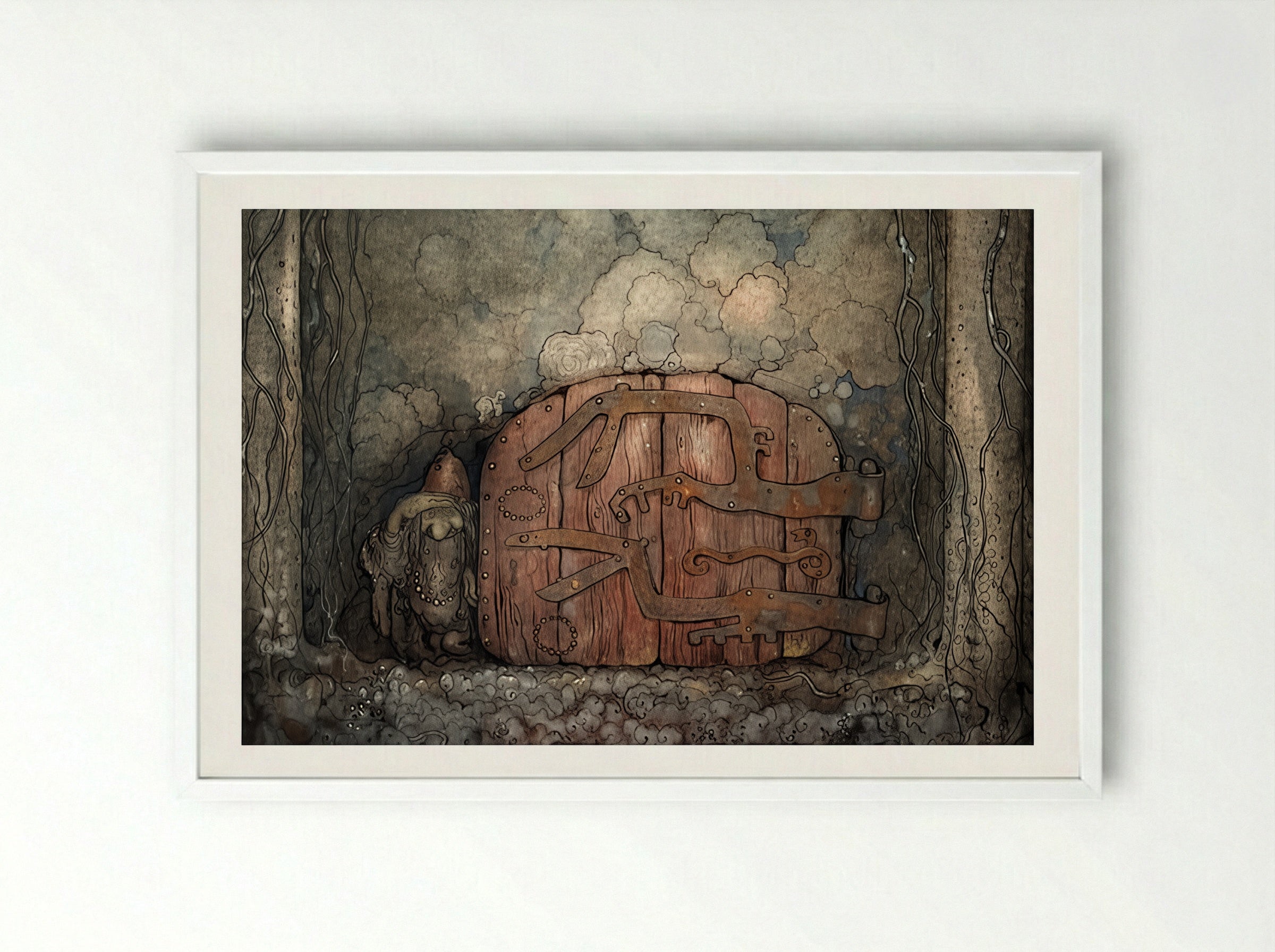 The Mountain Gate - John Bauer - Framed Print White