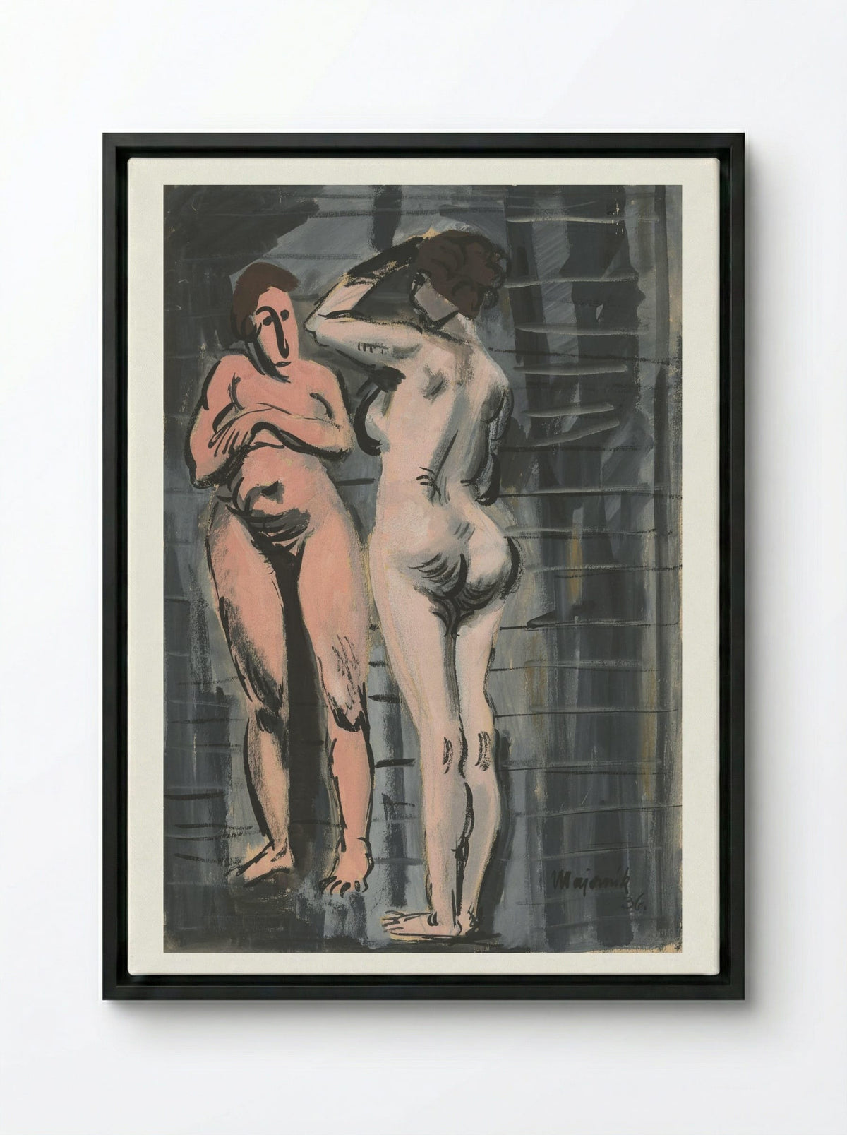 Two Female Nudes - Cyprián Majerník - Framed Canvas Black