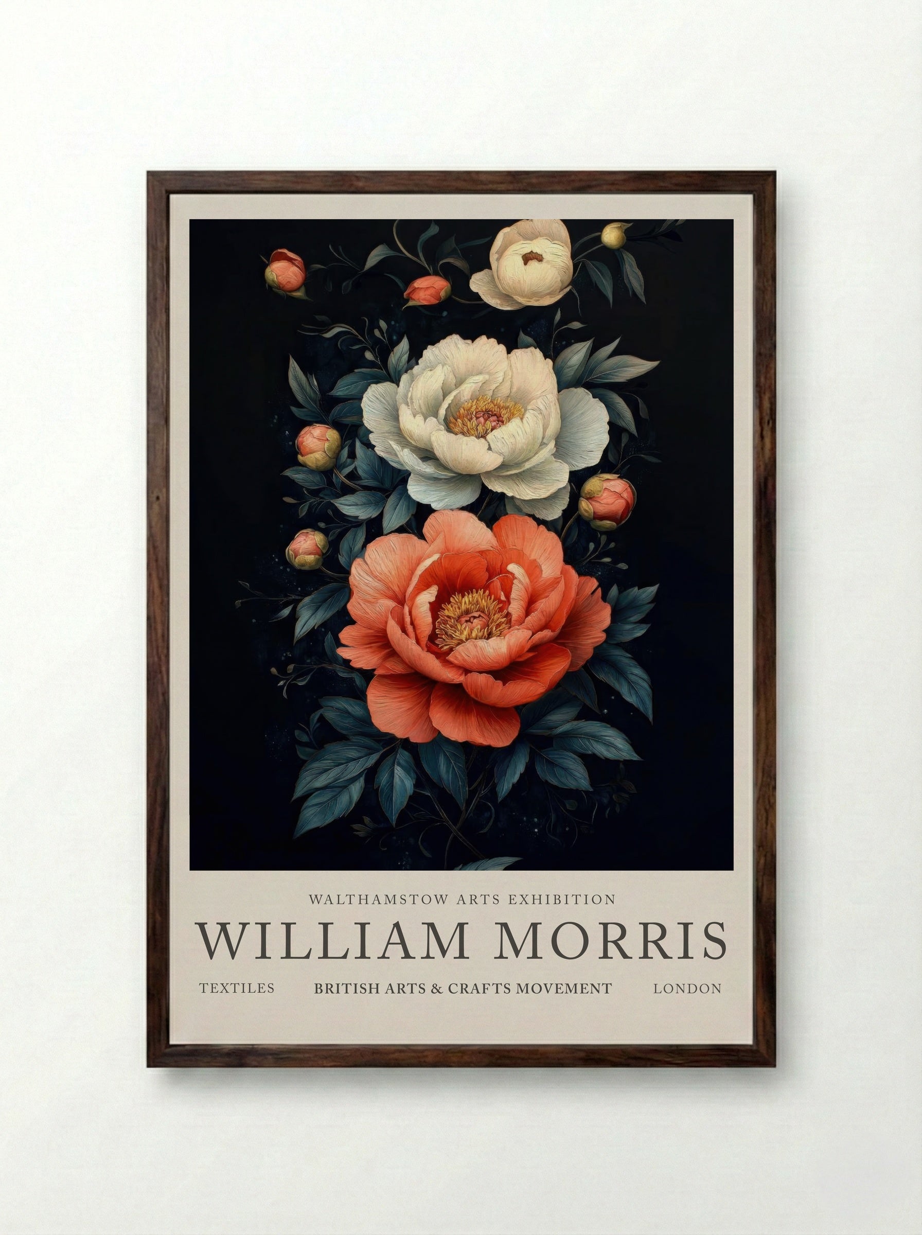 Peony Reverie - William Morris - Framed Print Dark Wood