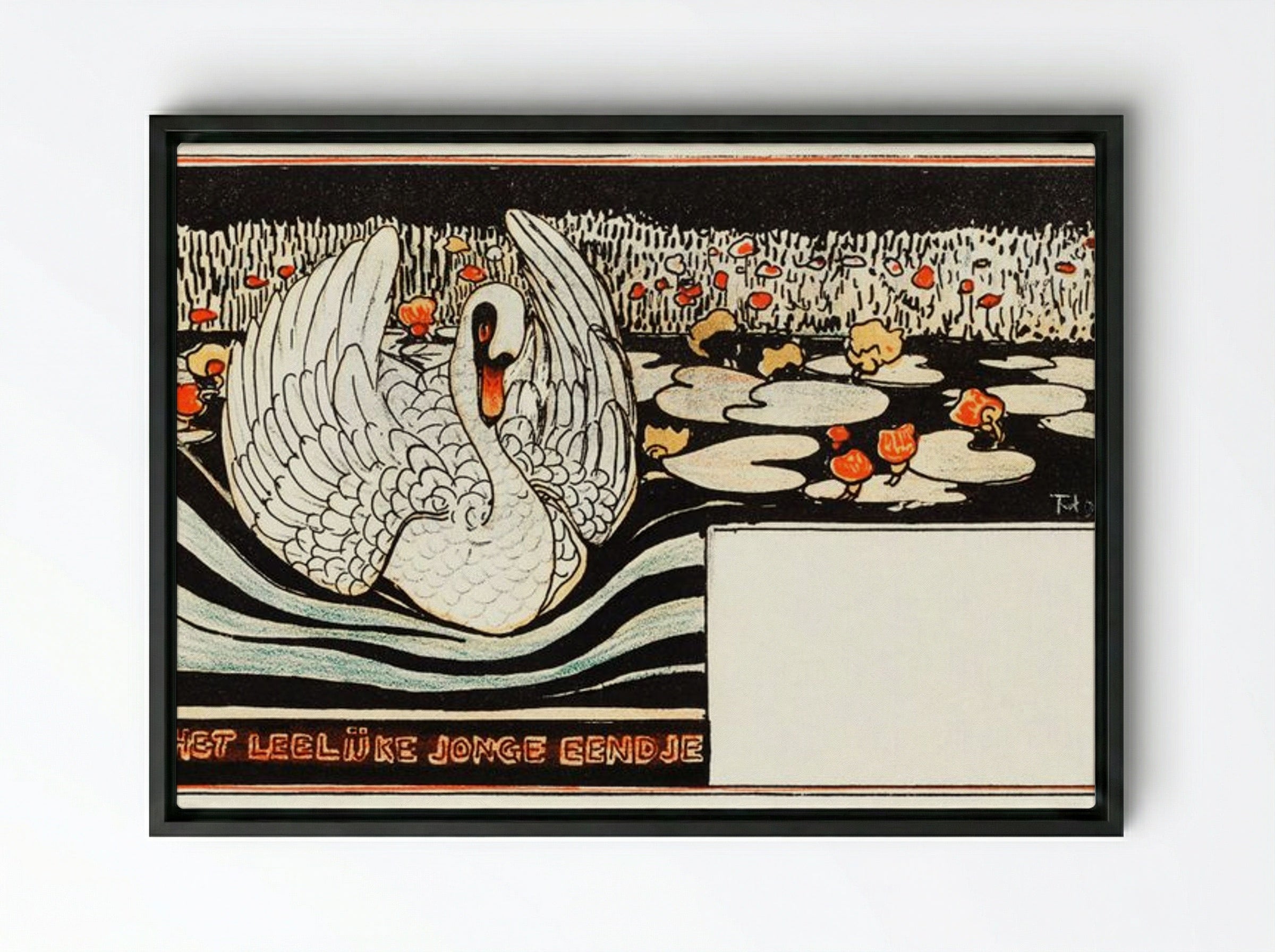 Het leelijke jonge eendje (The Ugly Duckling) - Theo van Hoytema - Framed Canvas Black