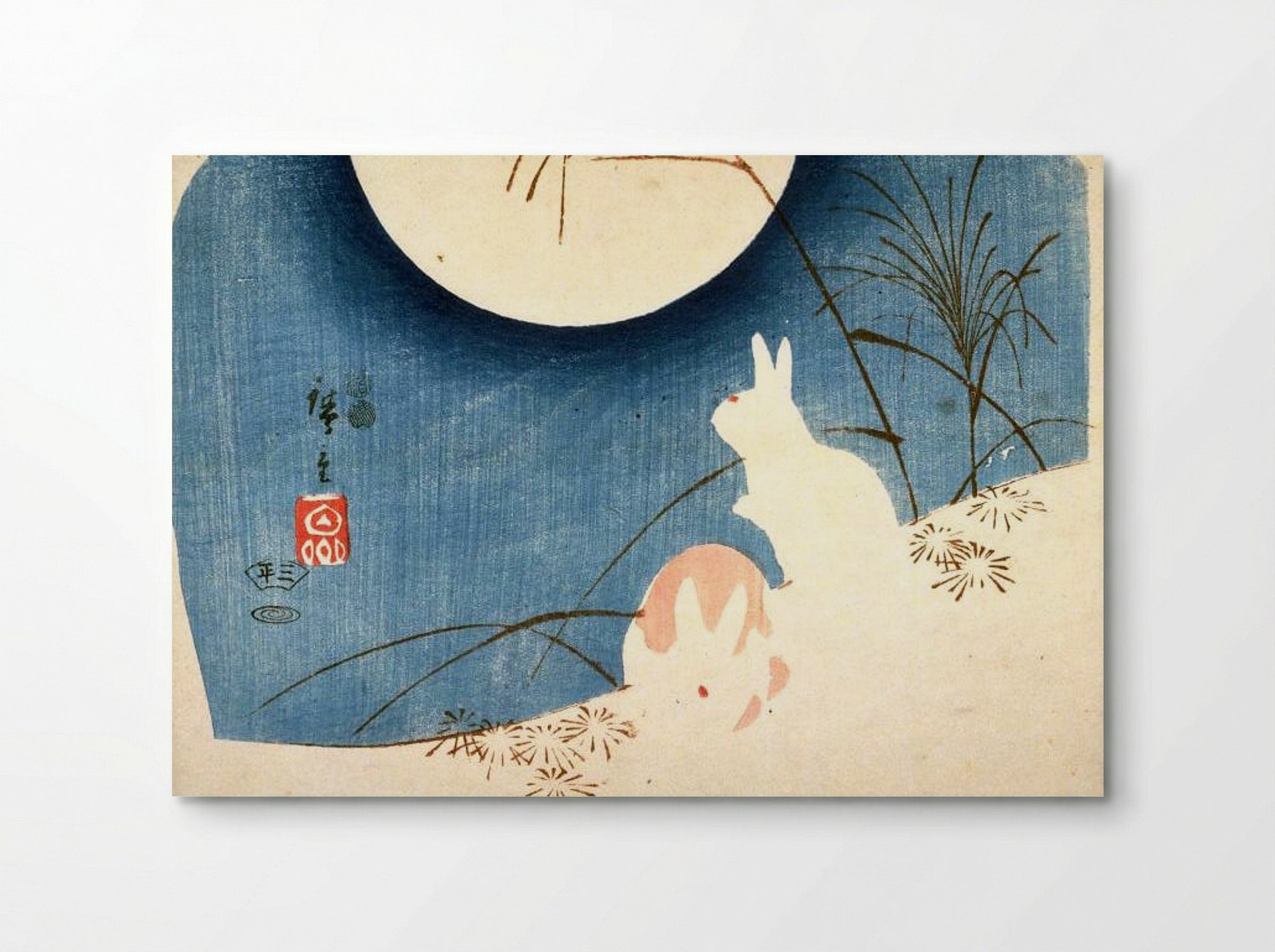 Untitled (Two Rabbits, Pampas Grass, and Full Moon) - Fine Art Print - Poster