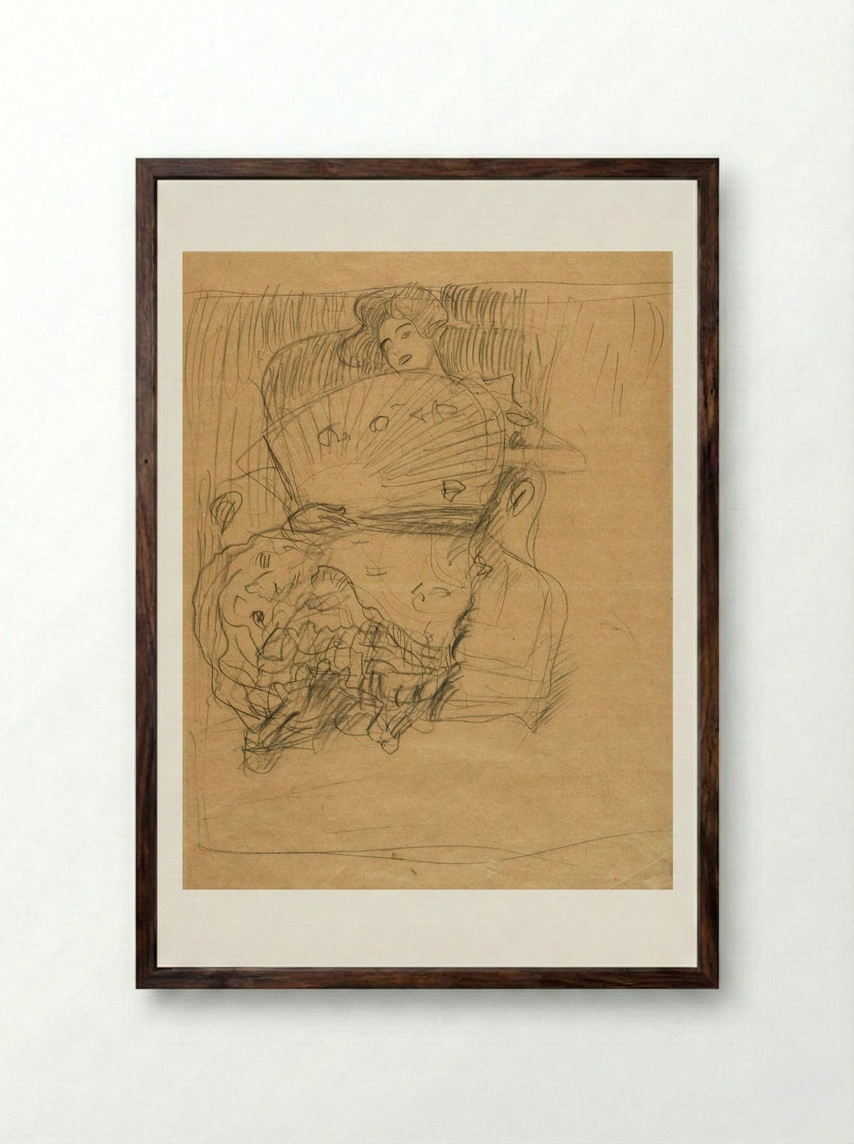 Lady with a Fan - Gustav Klimt - Framed Print Dark Wood