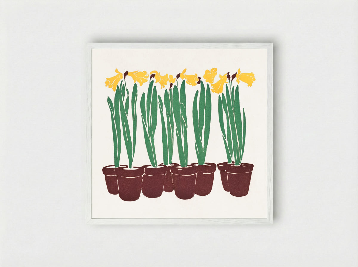 Daffodils in Pots - Edward Penfield - Framed Print White