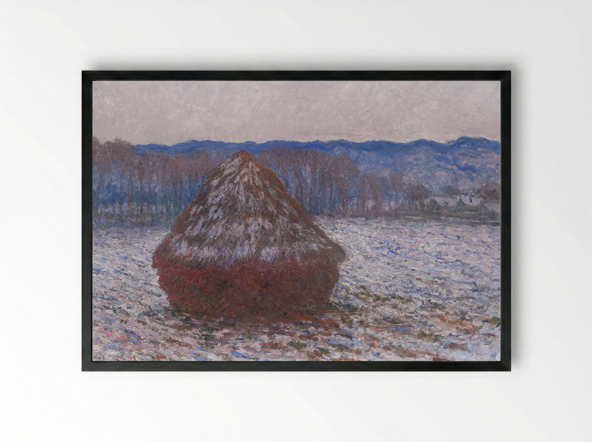 Stack of Wheat (Snow Effect, Morning) - Claude Monet - Framed Print Black