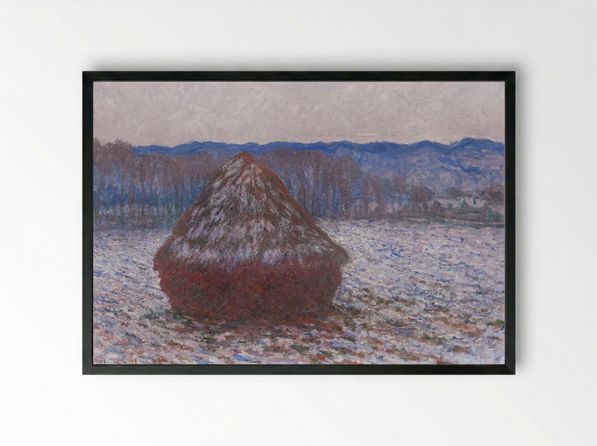Stack of Wheat (Snow Effect, Morning) - Claude Monet - Framed Print Black