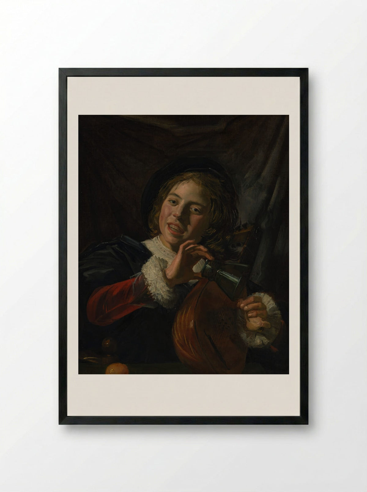 Boy with a Lute - Frans Hals - Framed Print Black