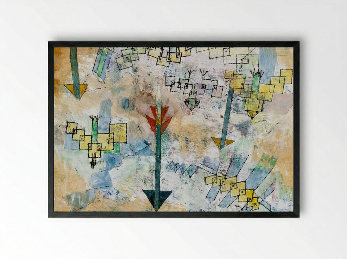 Birds Swooping Down and Arrows - Paul Klee - Framed Print Black