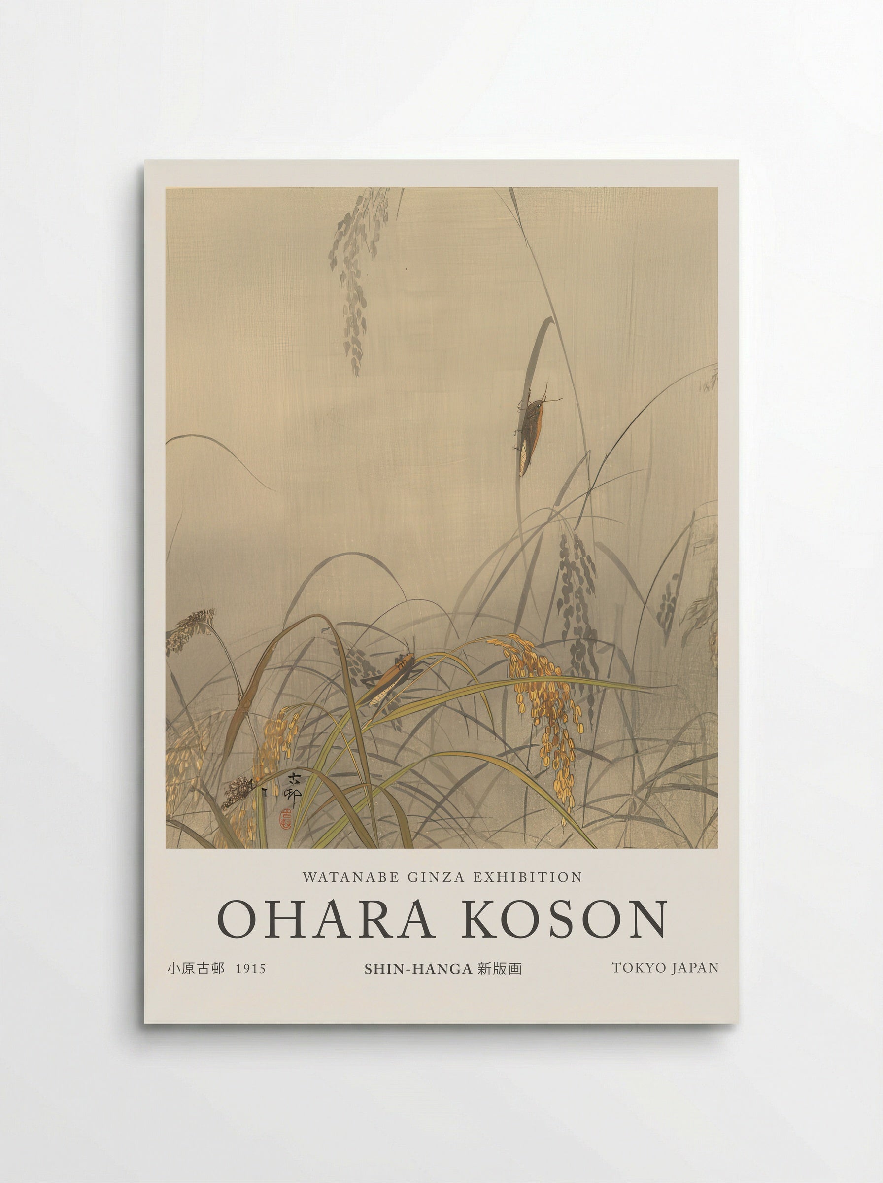 Grasshoppers On Rice Plants - Ohara Koson - Poster