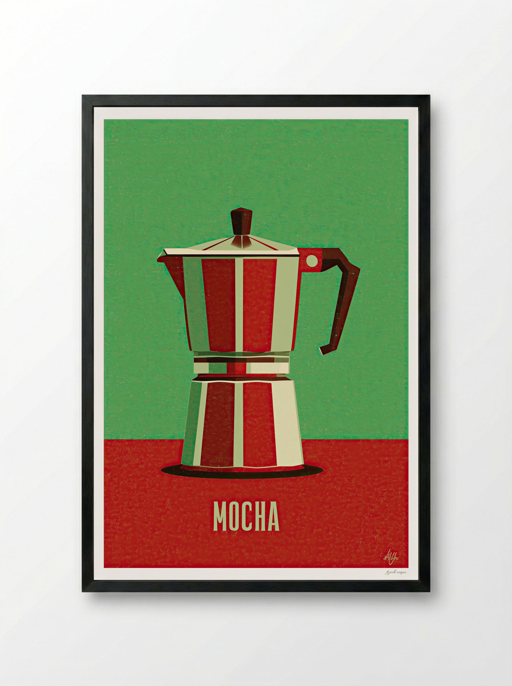 Retro Mocha Coffee Pot – Vintage Kitchen Art Print - Framed Print Black