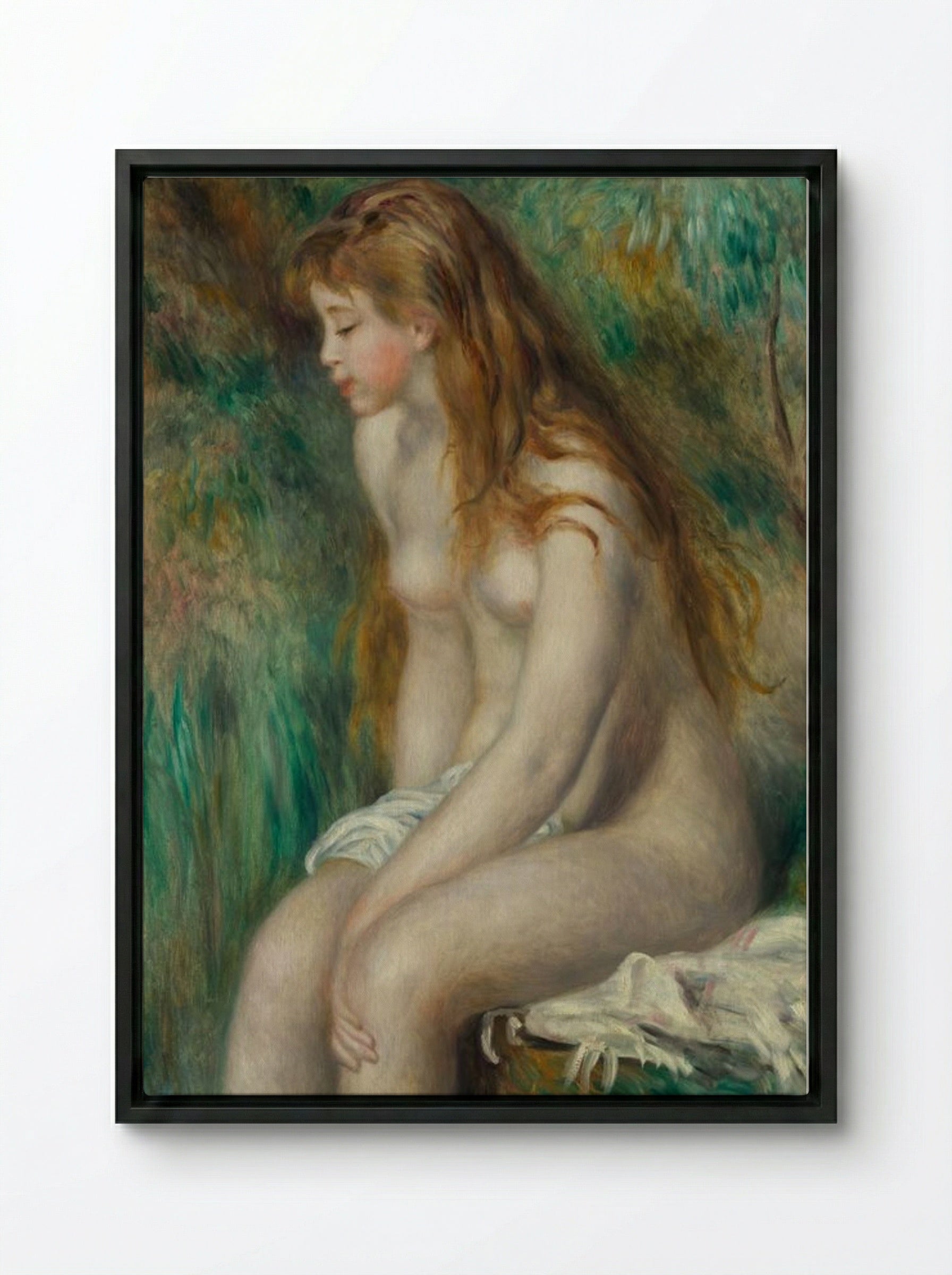 Young Girl Bathing - Pierre-Auguste Renoir - Framed Canvas Black