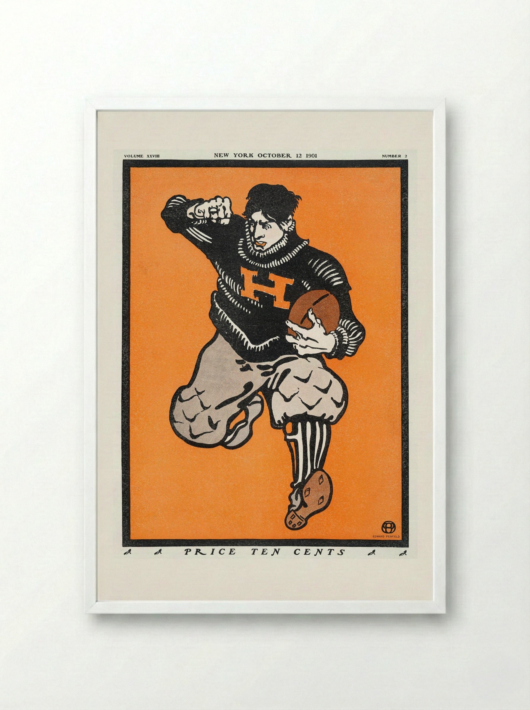 American Football Player - Edward Penfield - Framed Print White