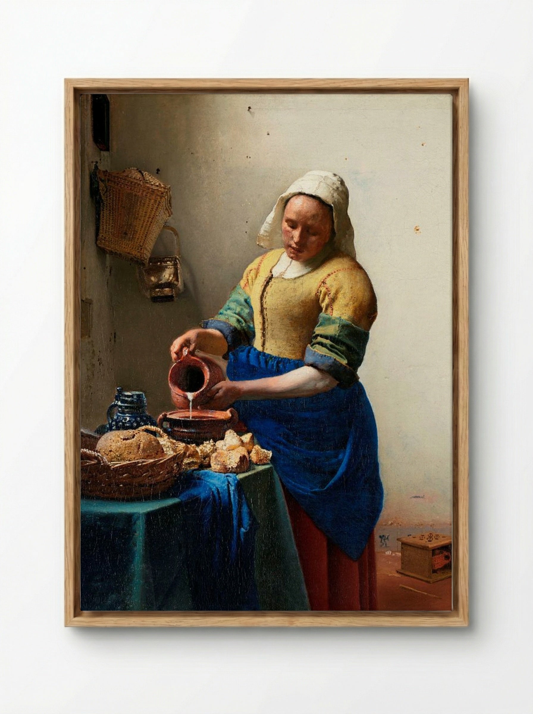 The Milkmaid - Johannes Vermeer - Framed Canvas Wood