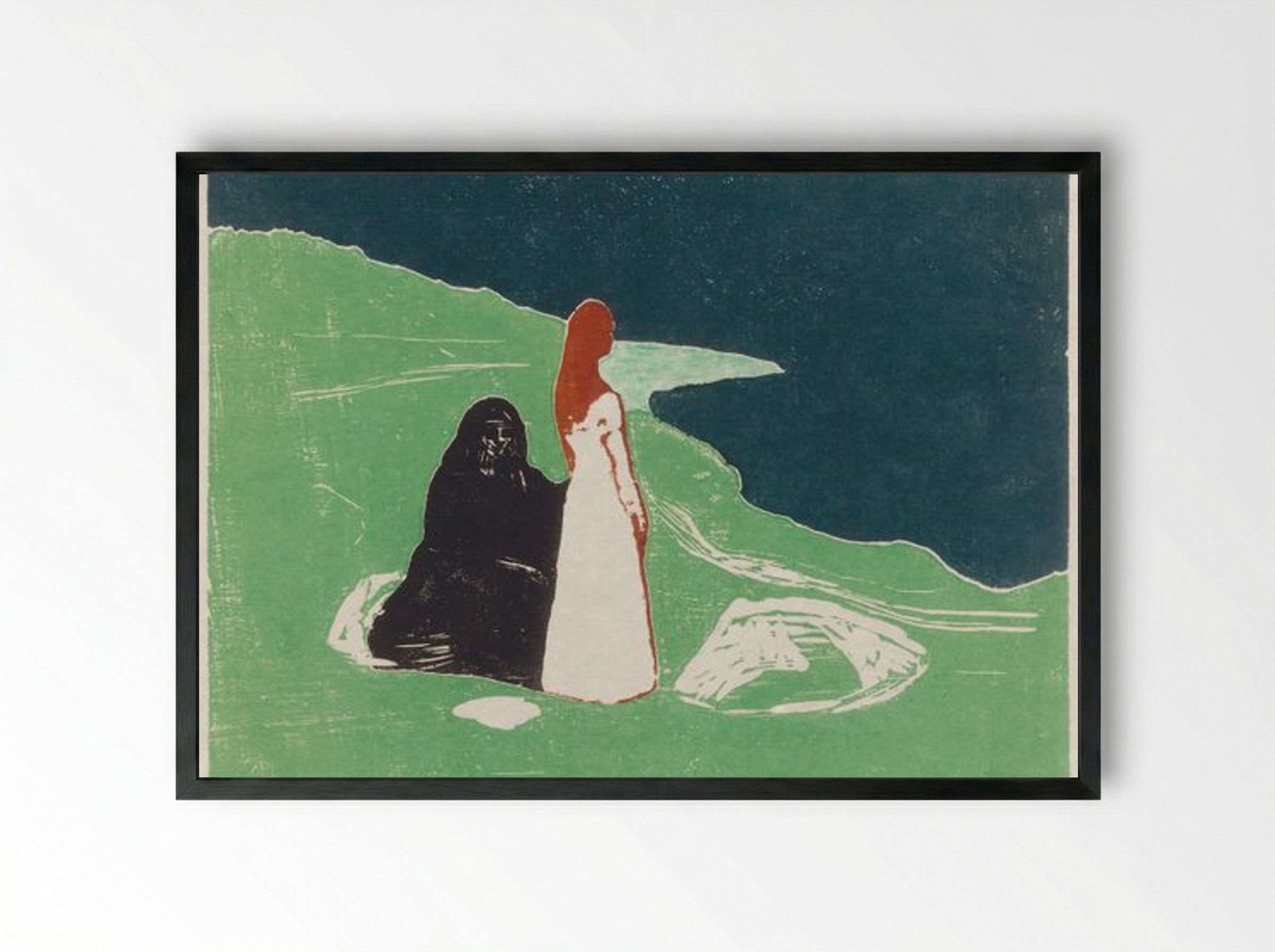 Two Women on the Shore - Edvard Munch - Framed Print Black