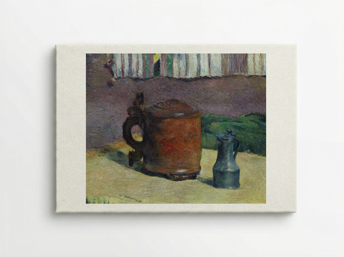 Still Life with Wood Tankard and Metal Pitcher - Paul Gauguin - Canvas