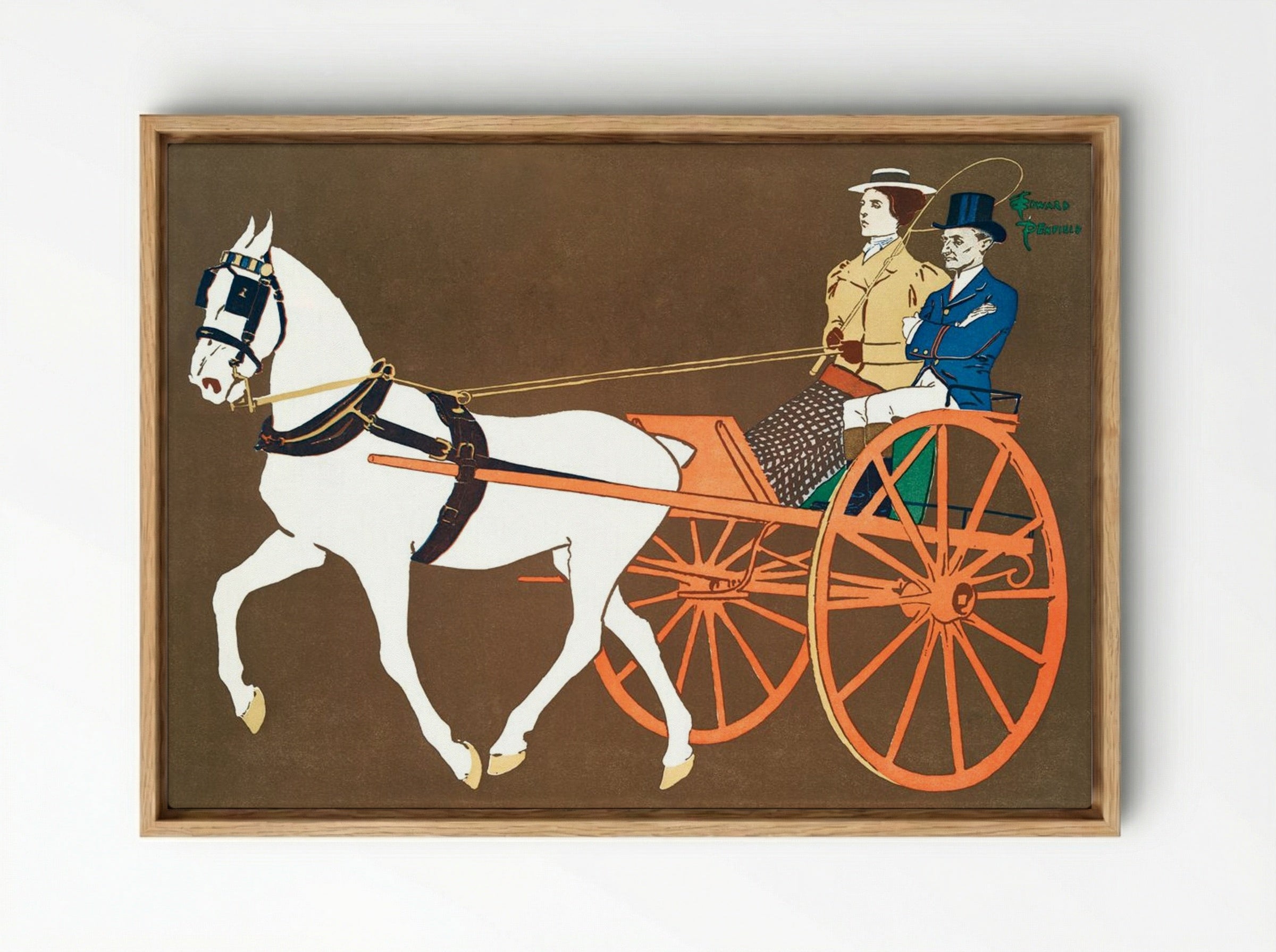 Women in Carriage - Edward Penfield - Framed Canvas Wood
