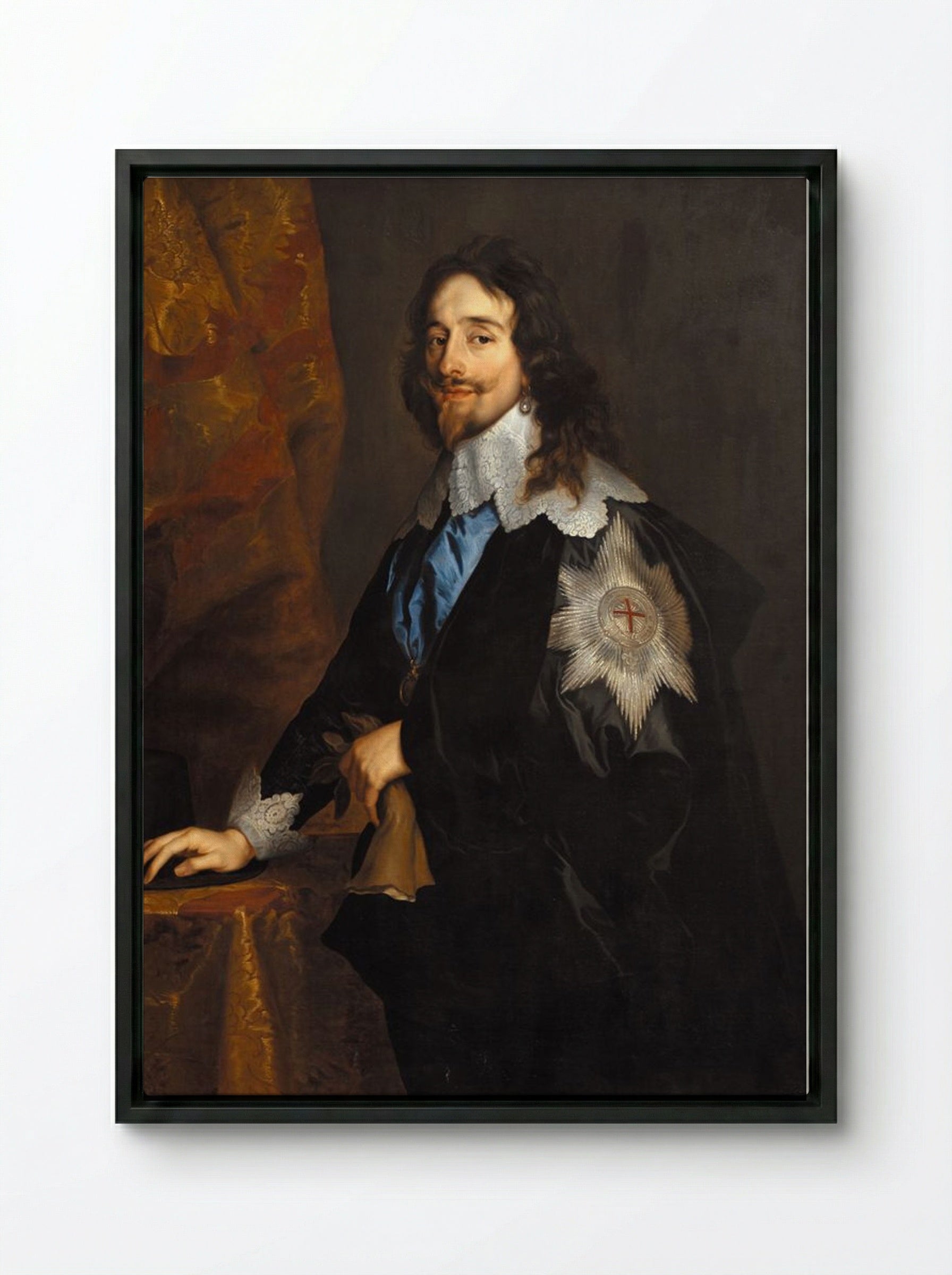 Portrait of Charles I of England - Anthony van Dyck - Framed Canvas Black