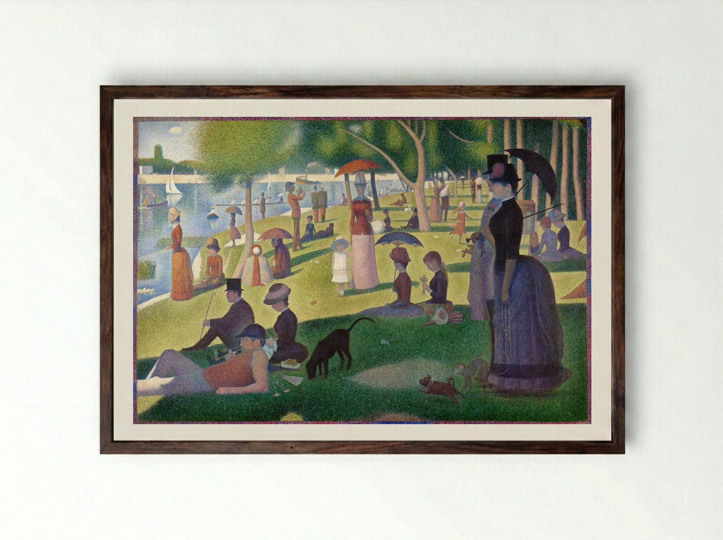 Sunday Afternoon on the Island of La Grande Jatte - Georges Seurat - Framed Print Dark Wood