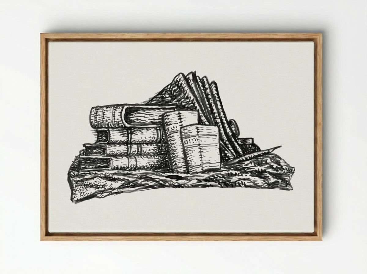 Stack of Books and Stationery - Leo Gestel - Framed Canvas Wood