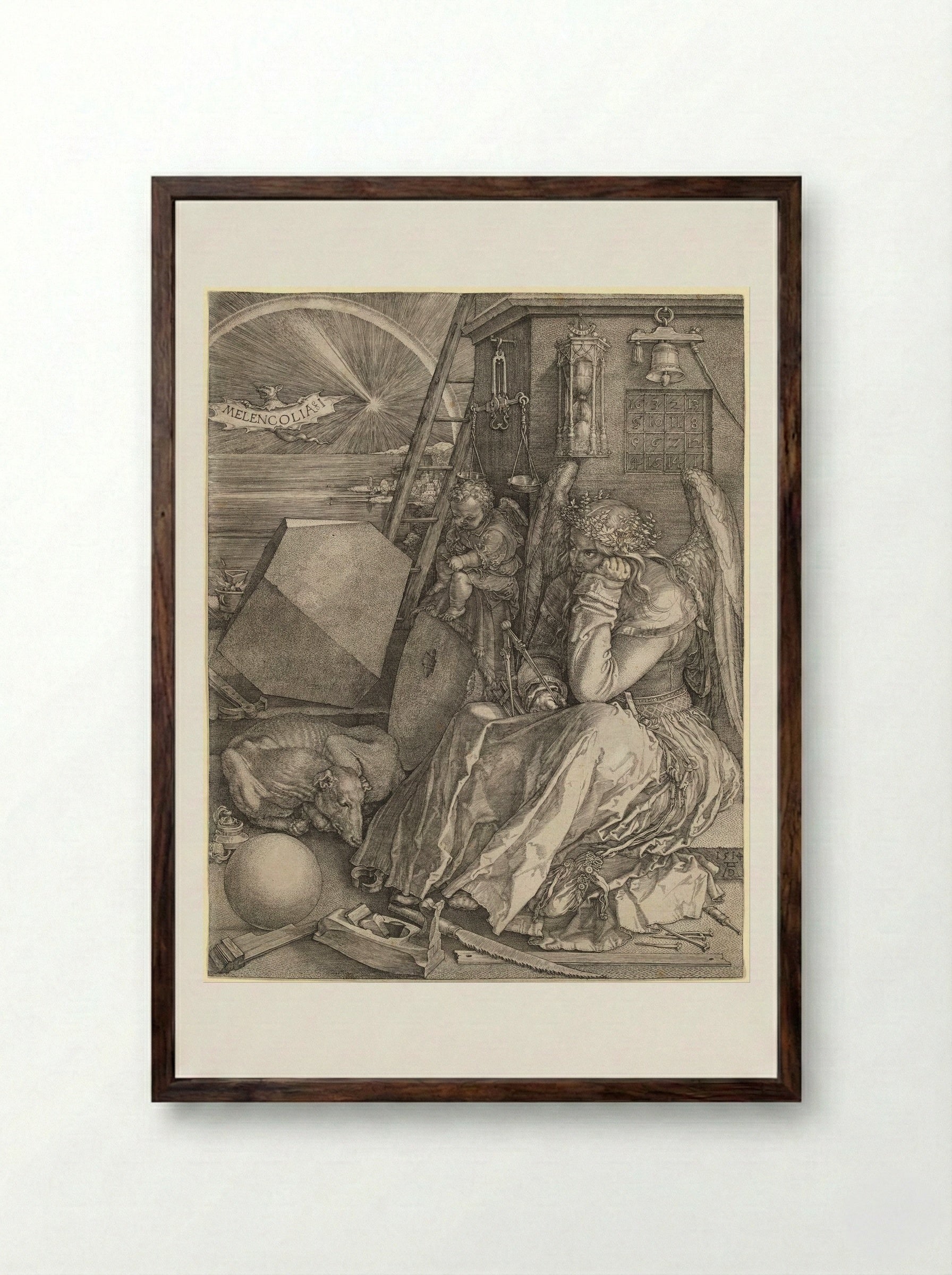 Melencolia I - Albrecht Dürer - Framed Print Dark Wood