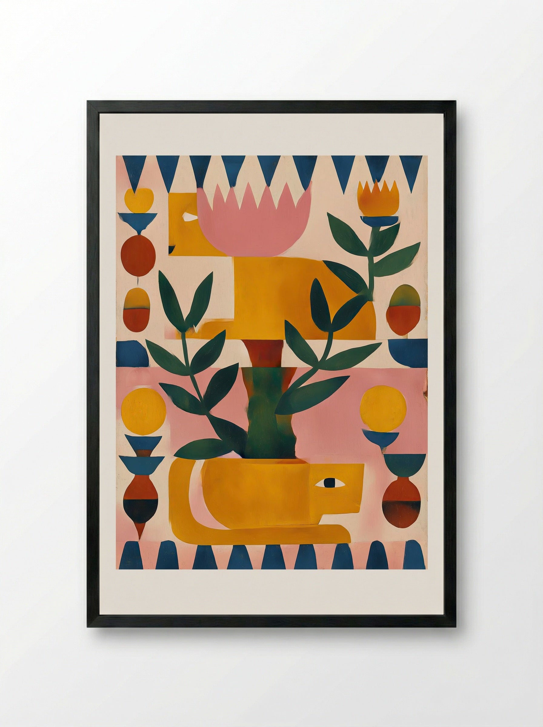 Playful Jungle Totem Abstract Animal Art Print - Framed Print Black