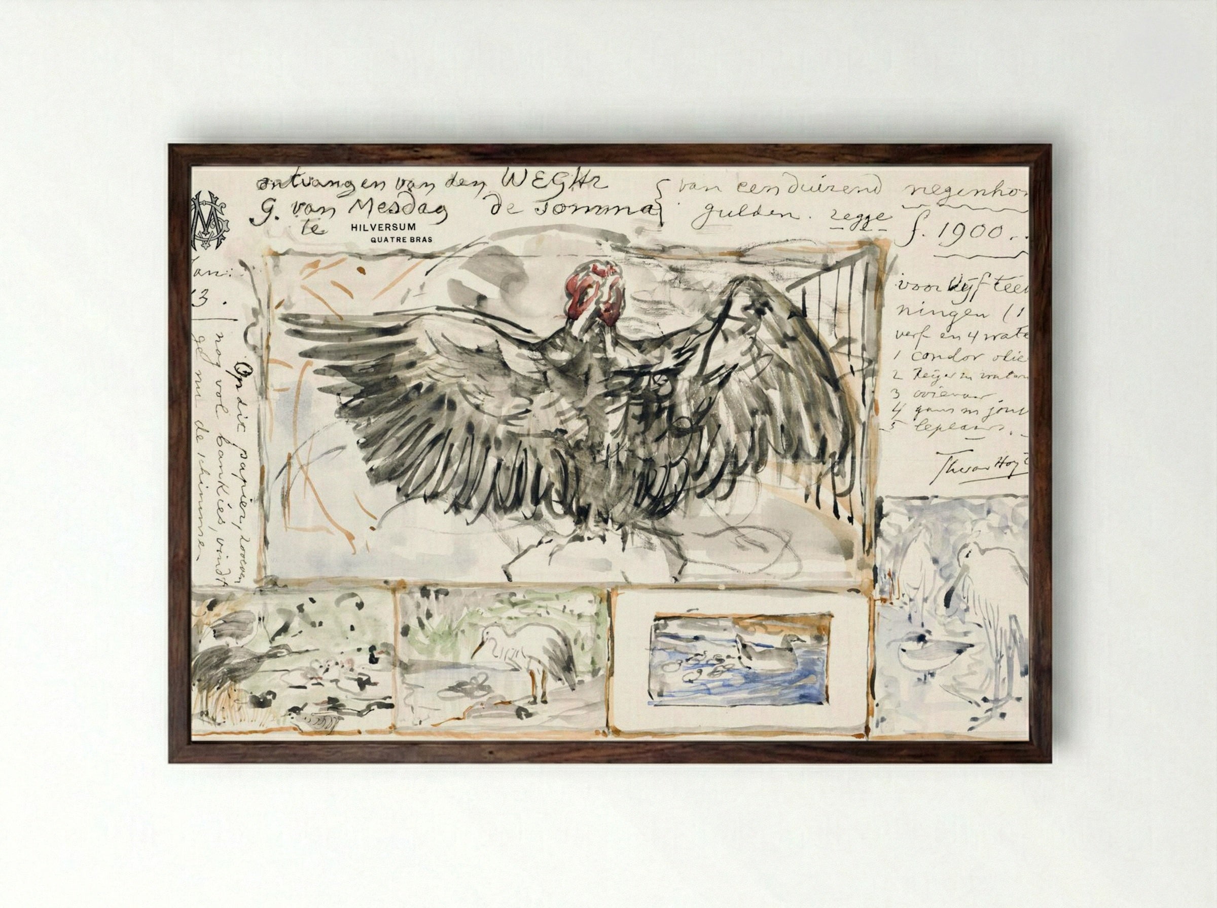 Vijf Schetsen Naar Werken Van Vogels - Theo van Hoytema - Framed Print Dark Wood