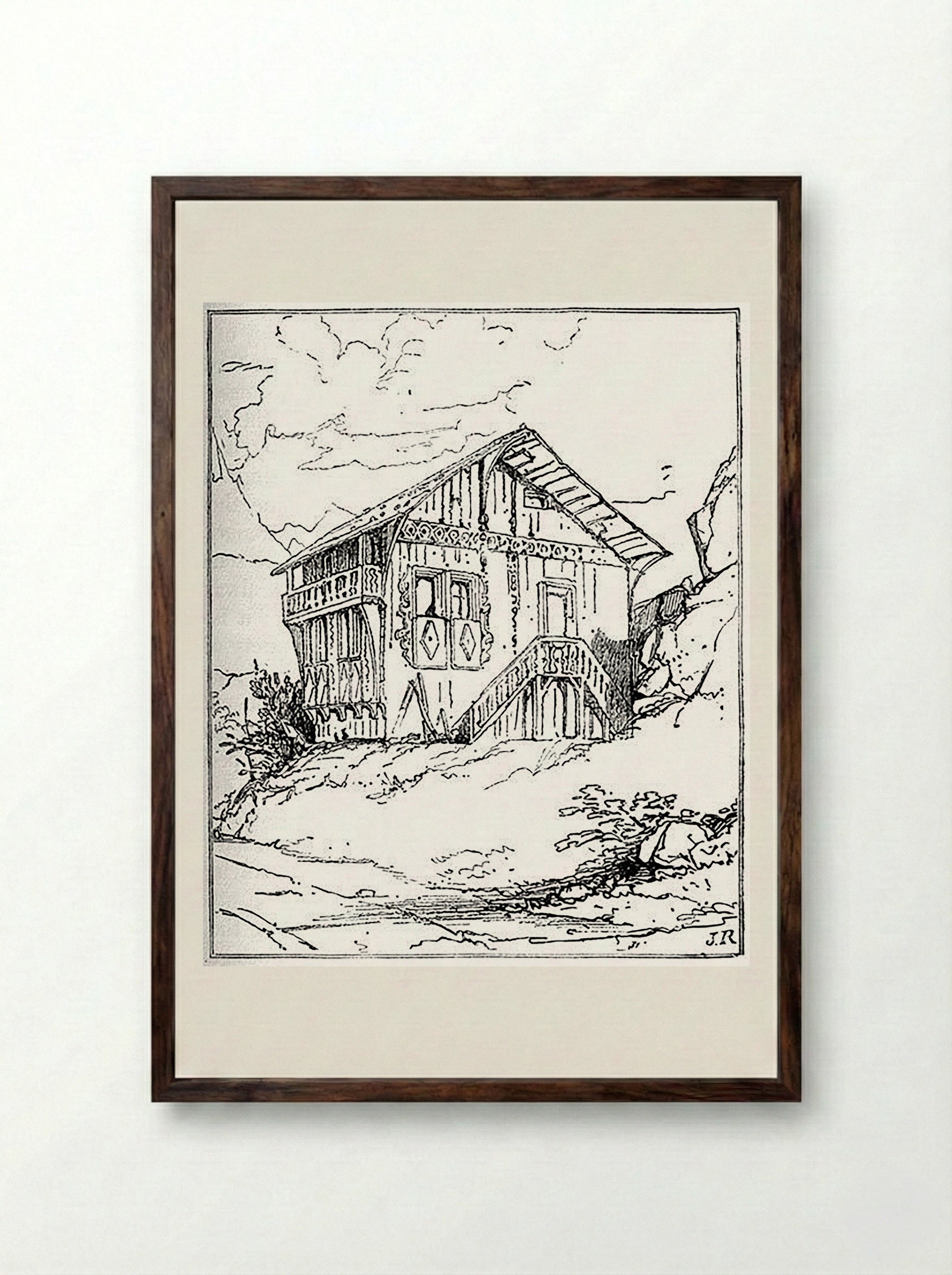 Cottage near Altdorf - Fine Art Print - Framed Print Dark Wood