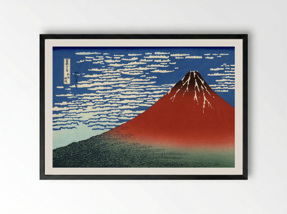 Fine Wind, Clear Morning (Red Fuji) - Katsushika Hokusai - Framed Print Black