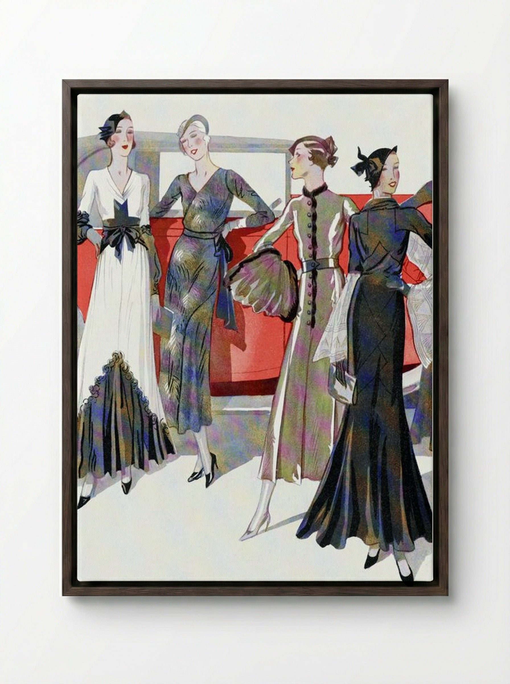 Four Women by a Car - Worth, Martial et Armand, and Dupouy-Magnin - Framed Canvas Dark Wood
